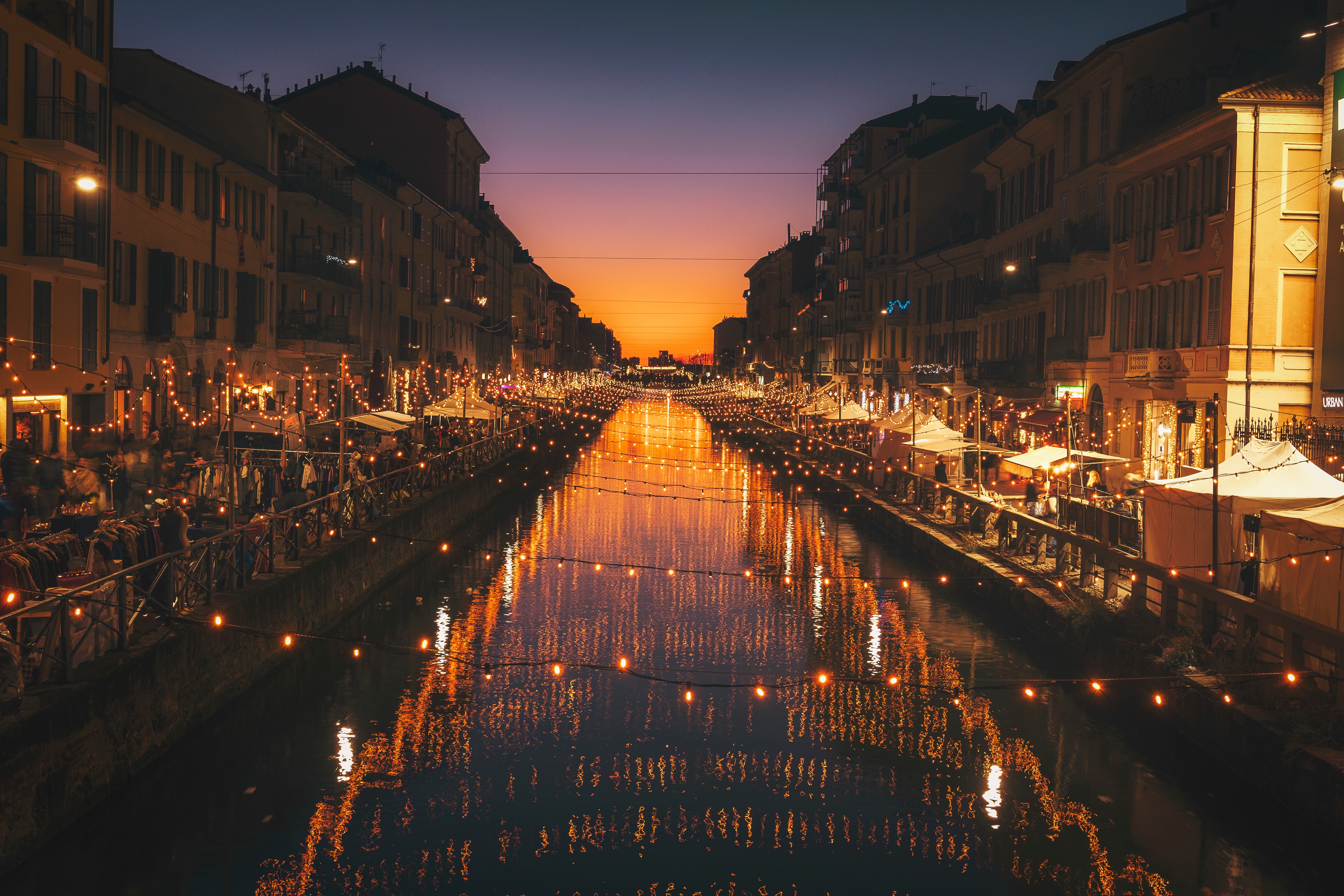rivers, milan, cities, italy, city, evening Full HD