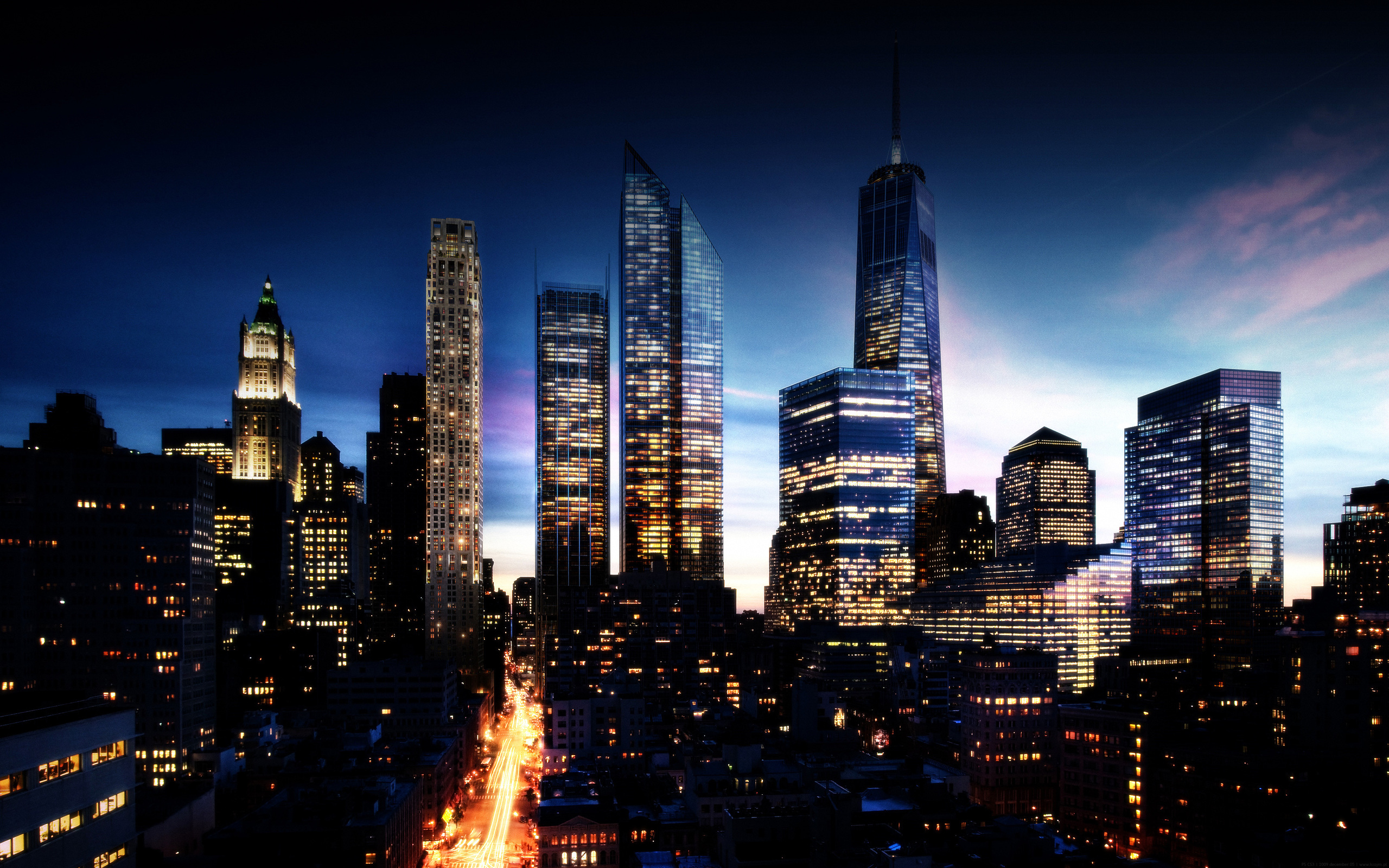 Download mobile wallpaper Cityscape, Manhattan, New York, Cities, Light, Man Made for free.