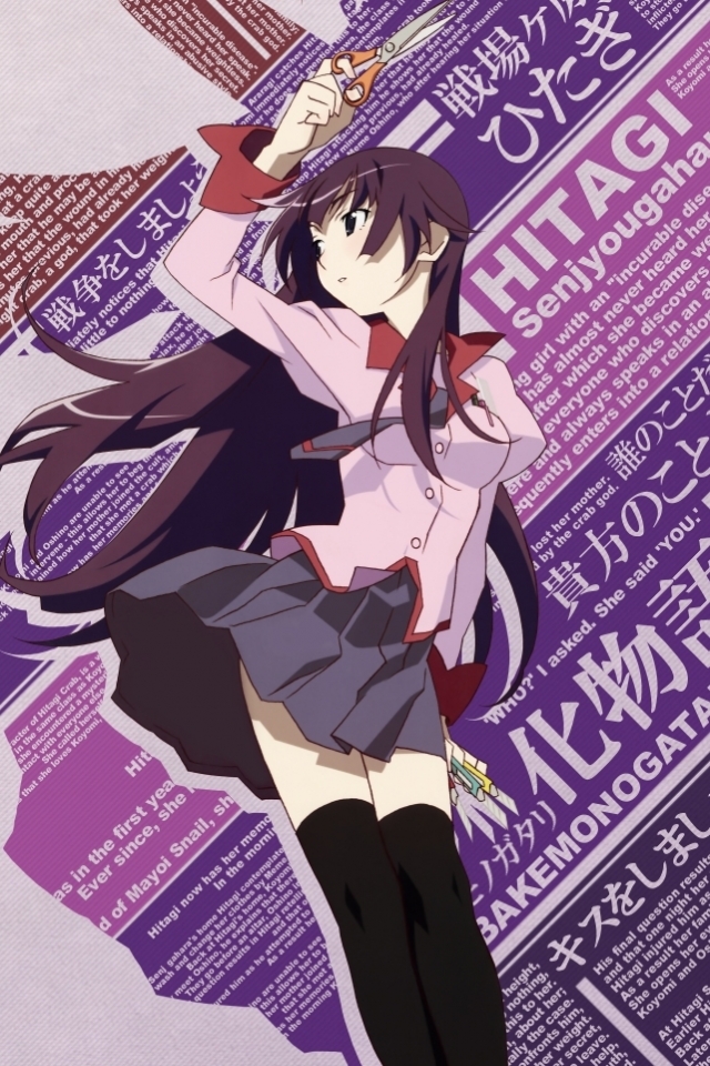 Download mobile wallpaper Anime, School Uniform, Monogatari (Series), Purple Hair, Hitagi Senjōgahara, Bakemonogatari for free.