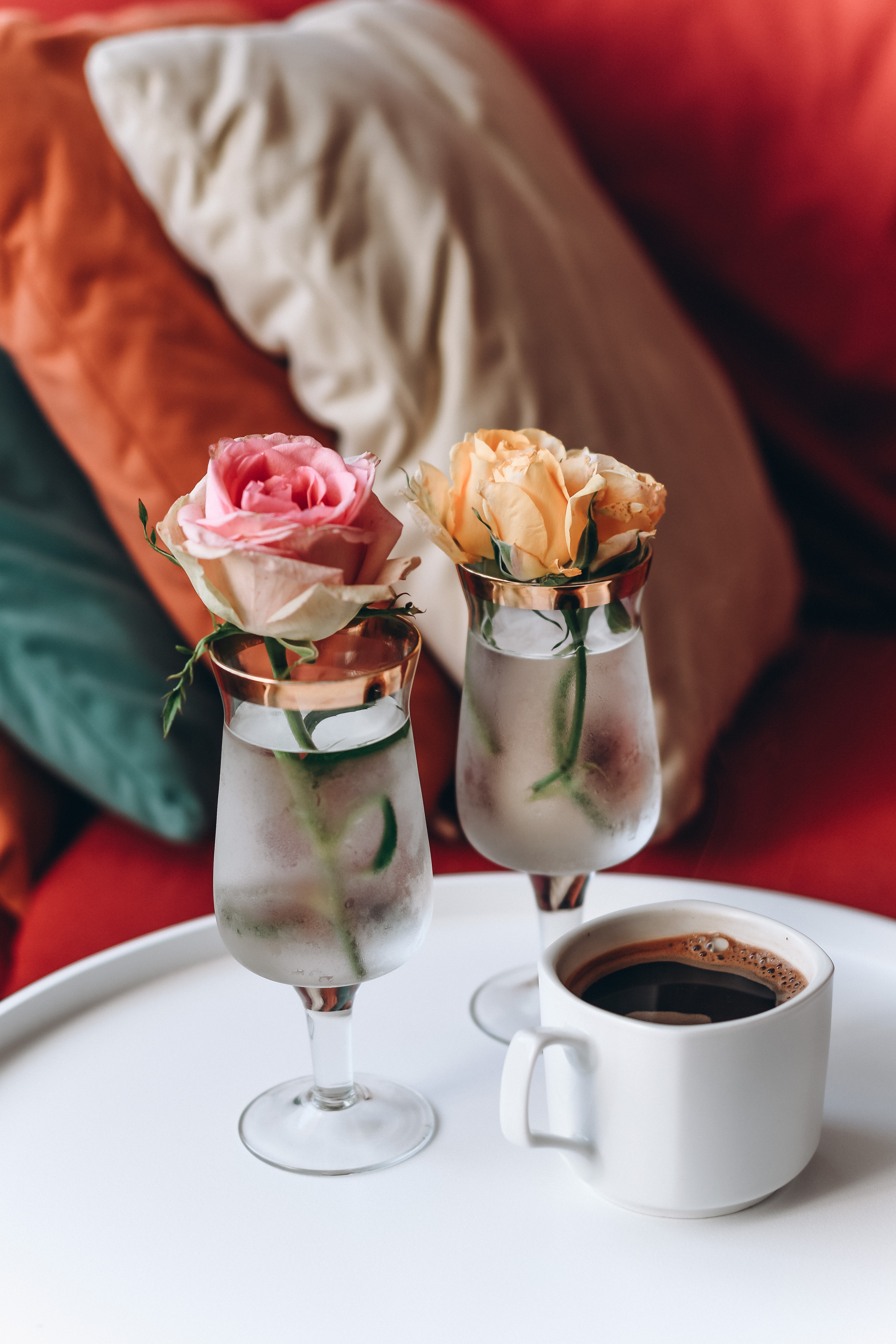 coffee, flower, miscellanea, miscellaneous, rose flower, rose, cup, glasses, goblets 1080p