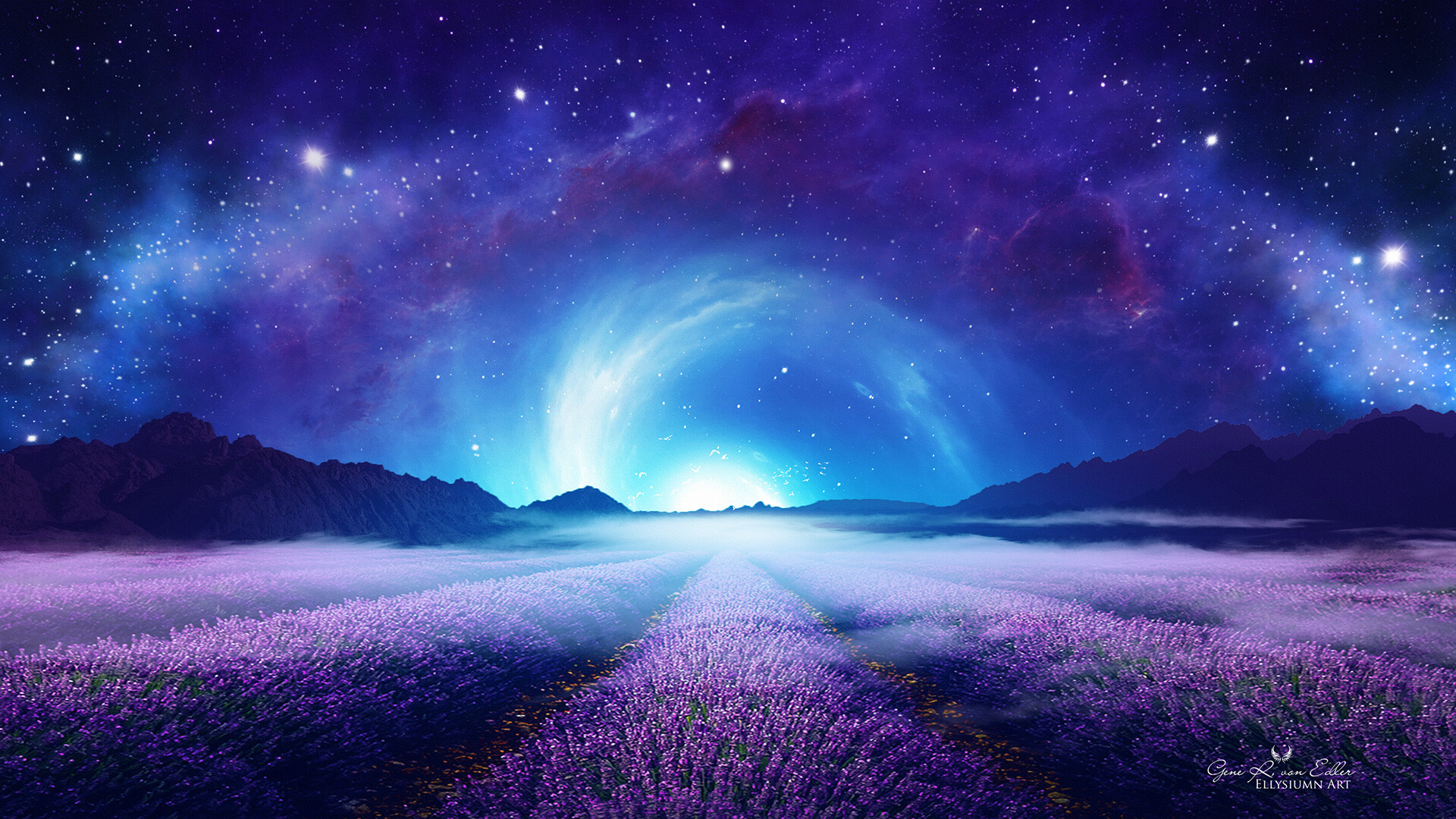 Download mobile wallpaper Landscape, Night, Artistic, Lavender for free.