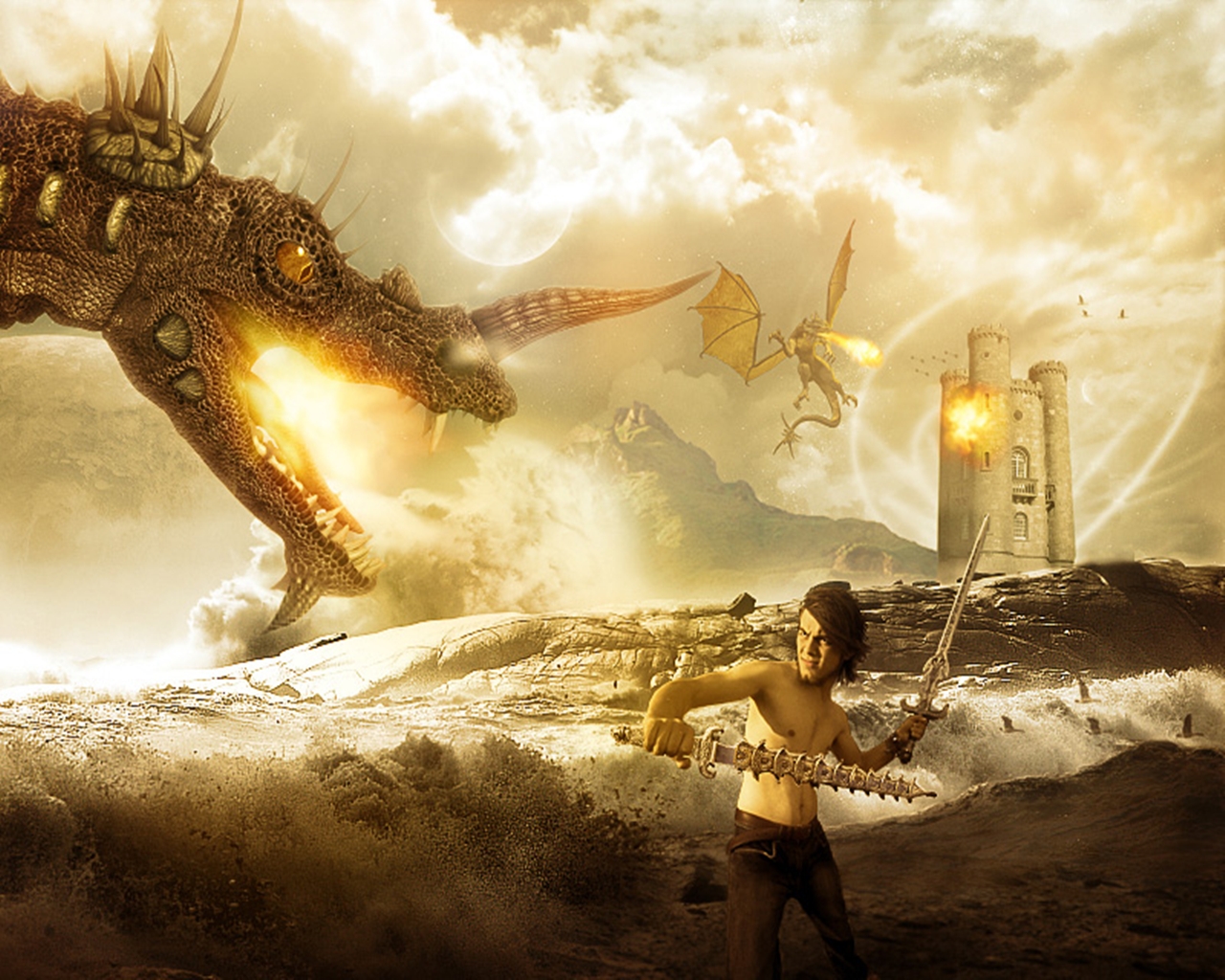 Laden Sie das Fantasie, Drachen, Krieger-Bild kostenlos auf Ihren PC-Desktop herunter