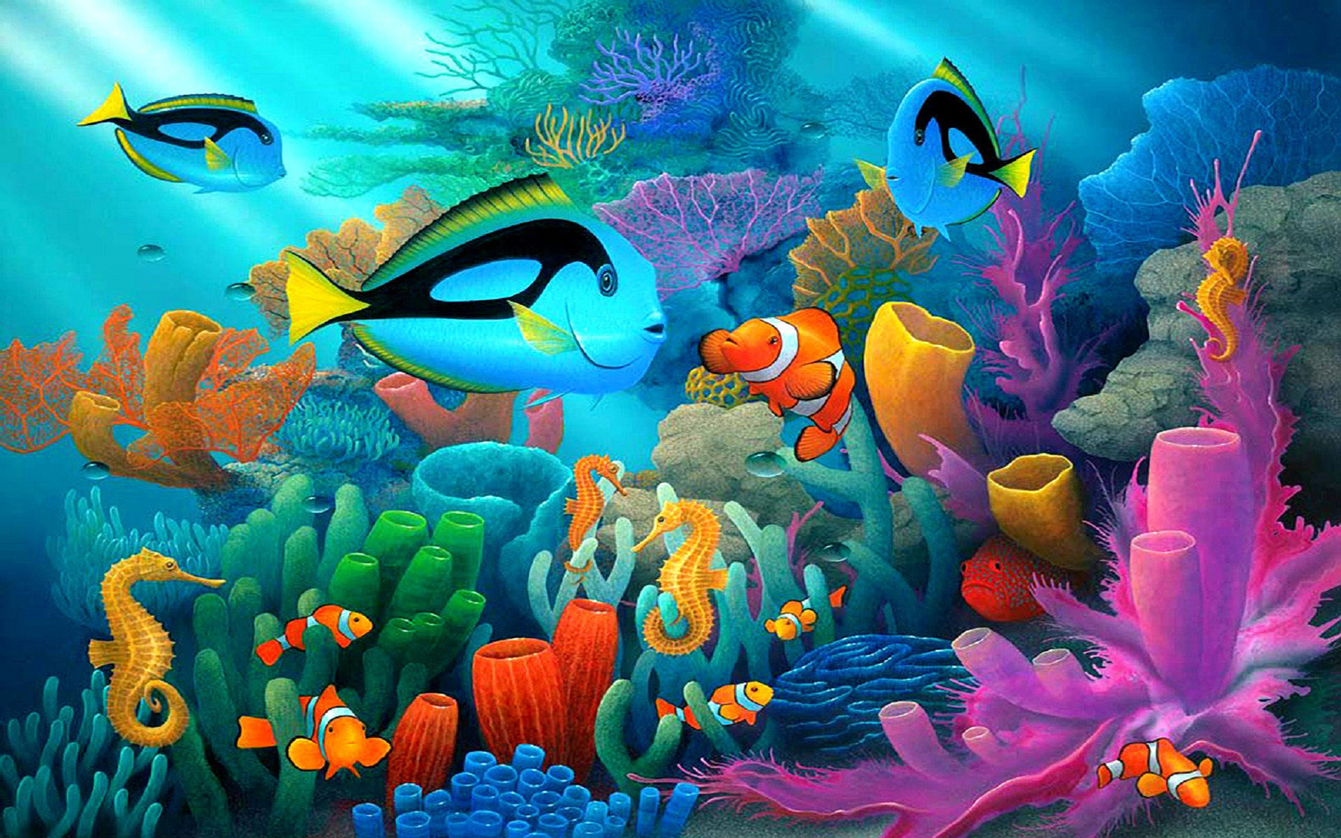Скачать обои бесплатно Животные, Рыбы, Цвета, Красочный, Аквариум, Художественный картинка на рабочий стол ПК