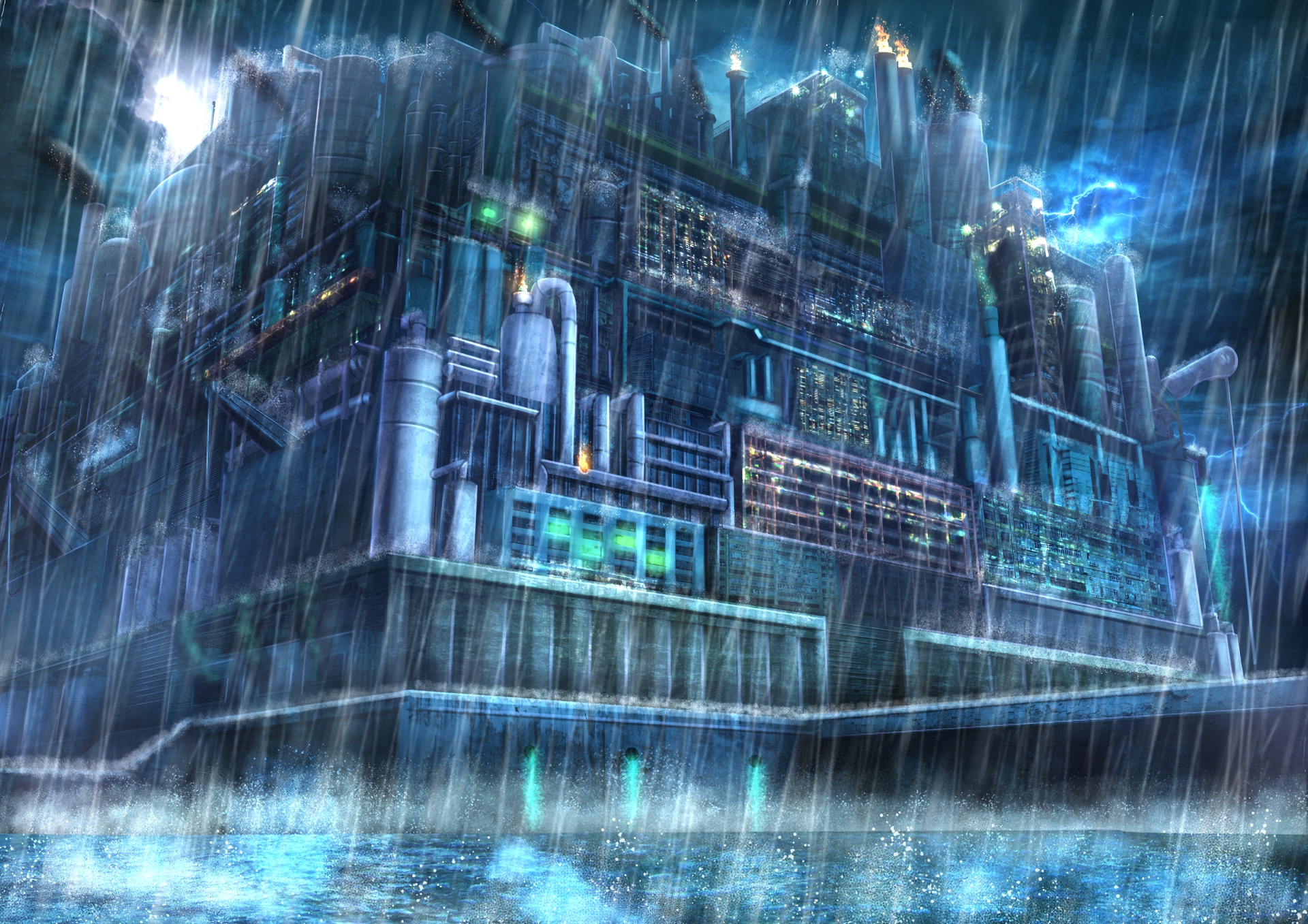 Laden Sie das Regen, Gebäude, Animes-Bild kostenlos auf Ihren PC-Desktop herunter