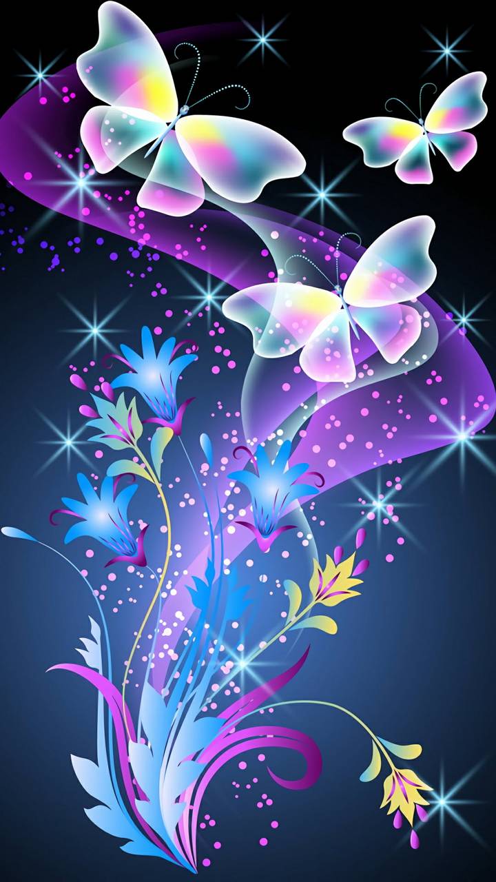無料モバイル壁紙蝶, 輝き, 花, カラフル, 芸術的をダウンロードします。
