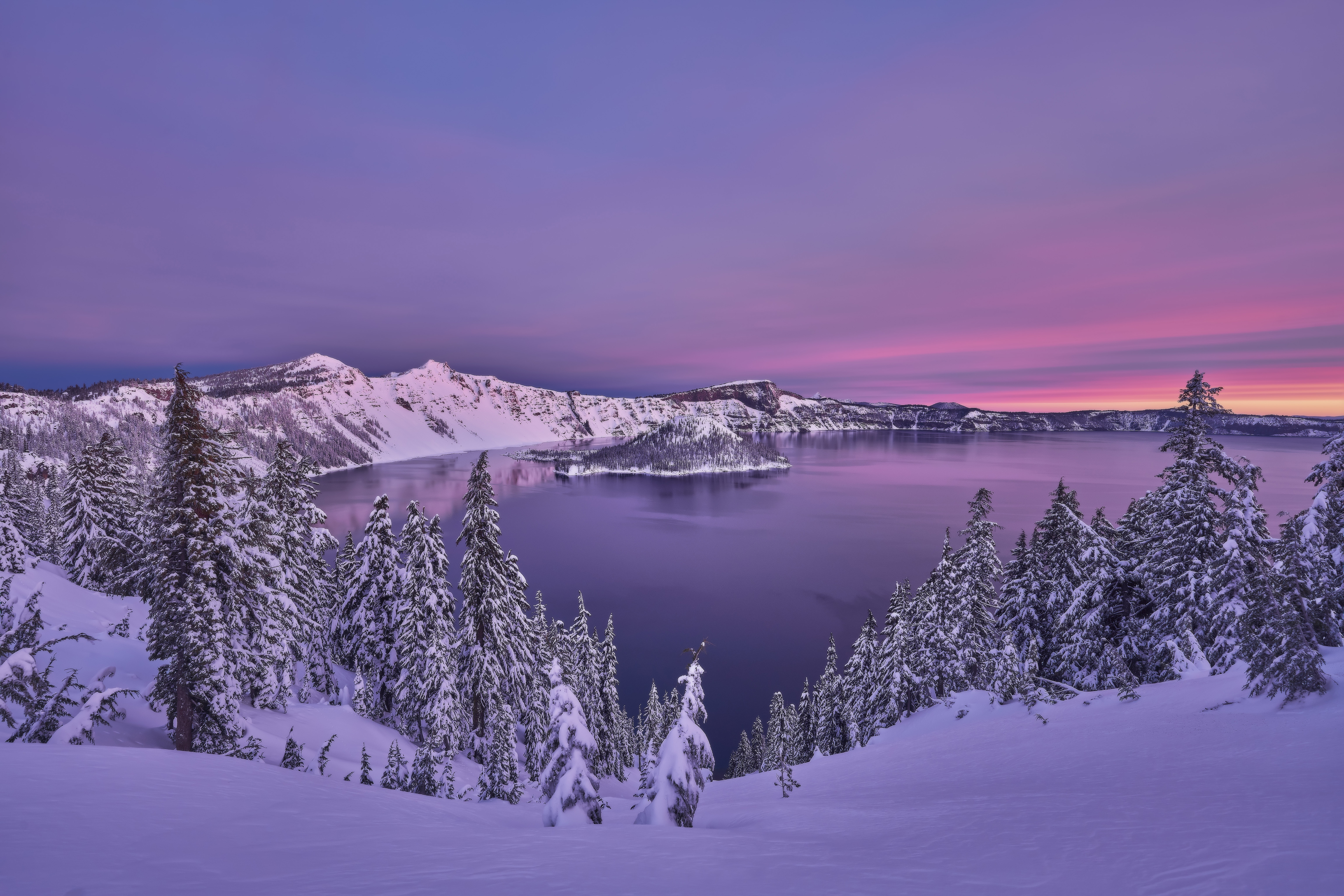 earth, crater lake, lake, nature, snow, winter