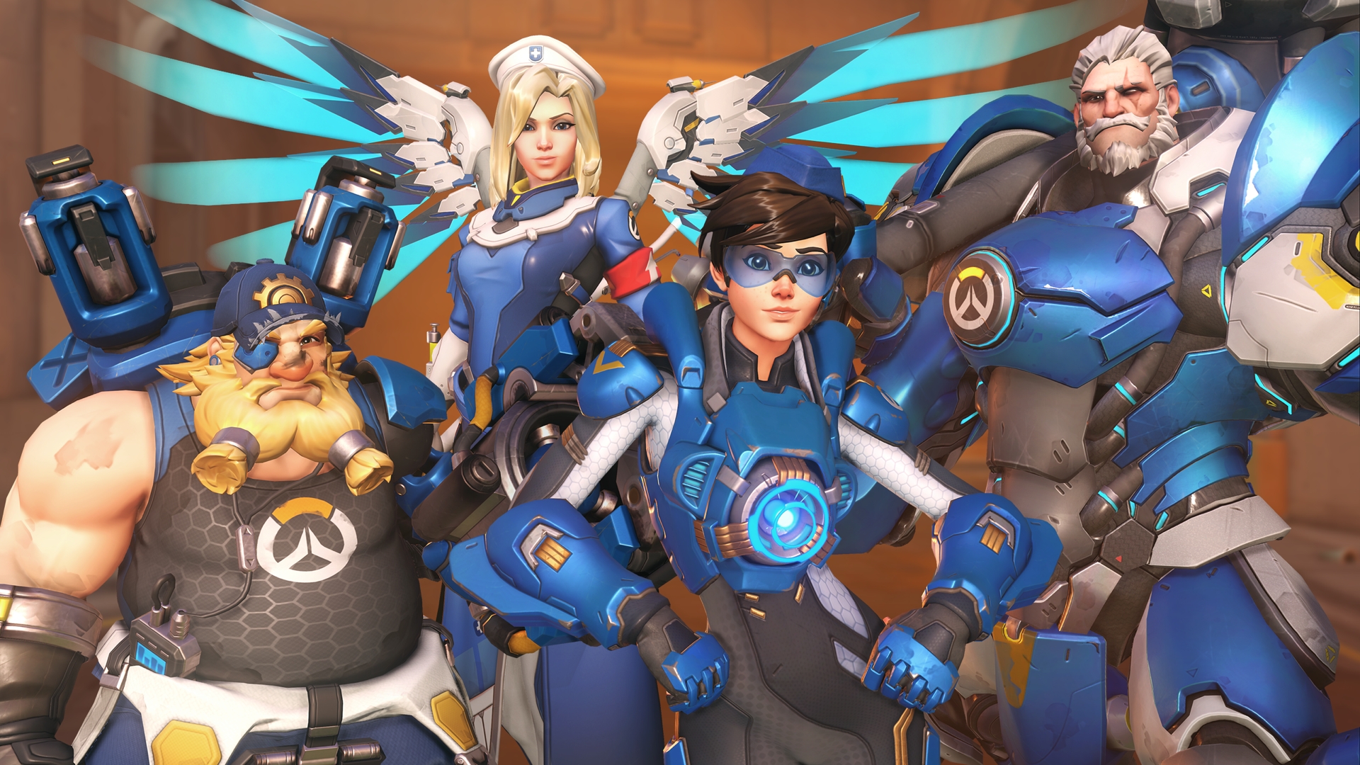 Download mobile wallpaper Overwatch, Video Game, Mercy (Overwatch), Reinhardt (Overwatch), Tracer (Overwatch), Torbjörn (Overwatch) for free.