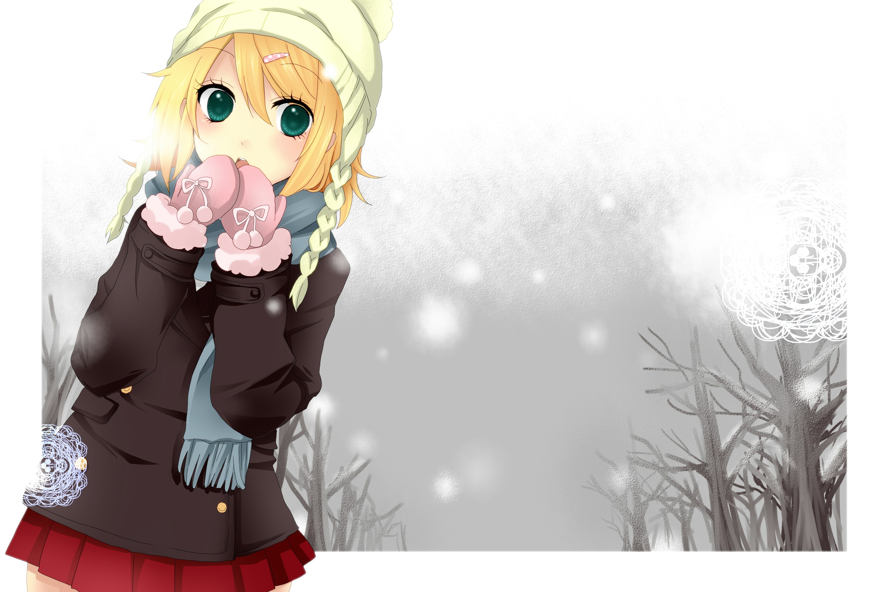 Download mobile wallpaper Anime, Winter, Sky, Snow, Tree, Vocaloid, Rin Kagamine for free.