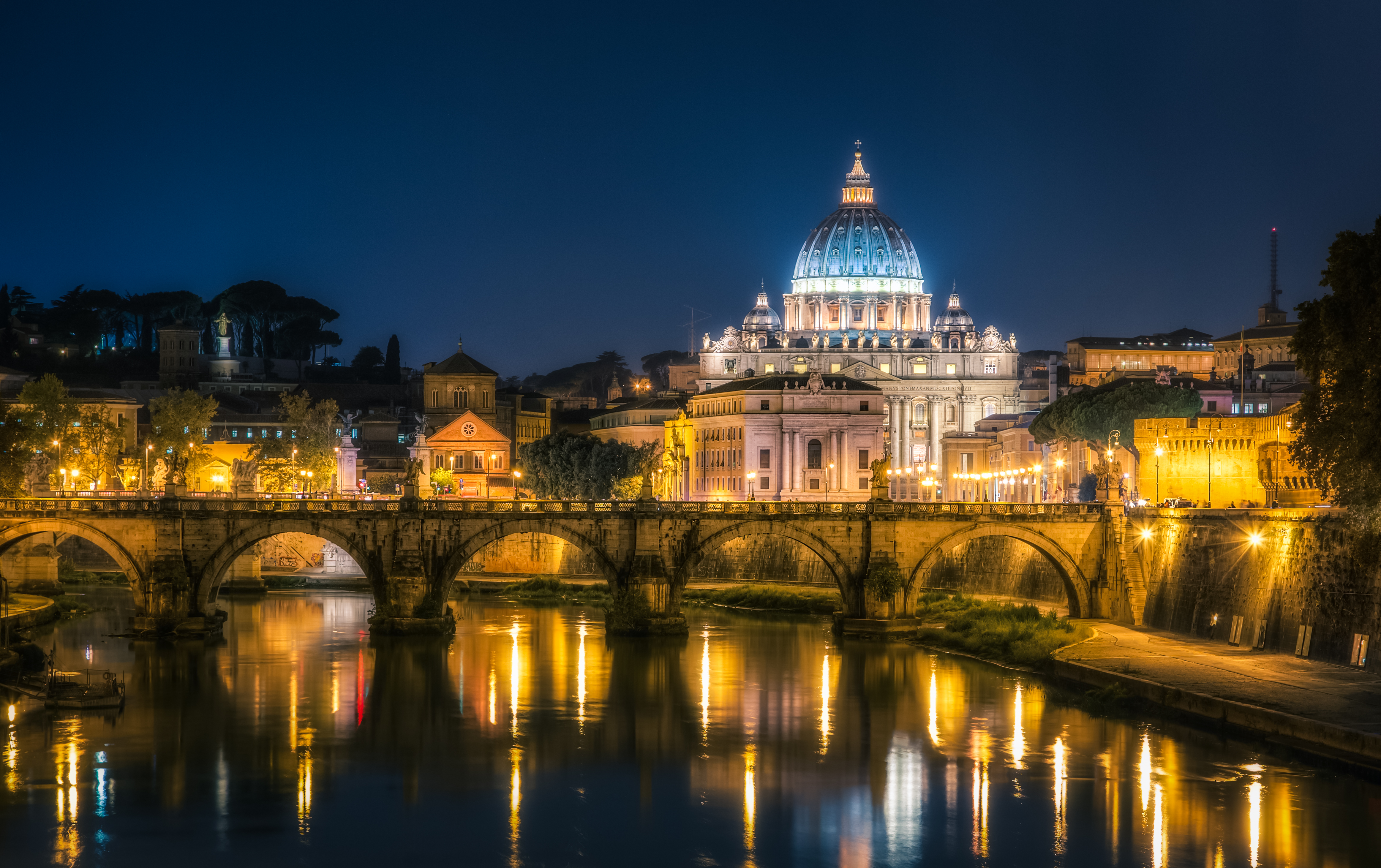 812273 baixar papel de parede vaticano, religioso, arquitetura, ponte, cidade, luz, rio - protetores de tela e imagens gratuitamente