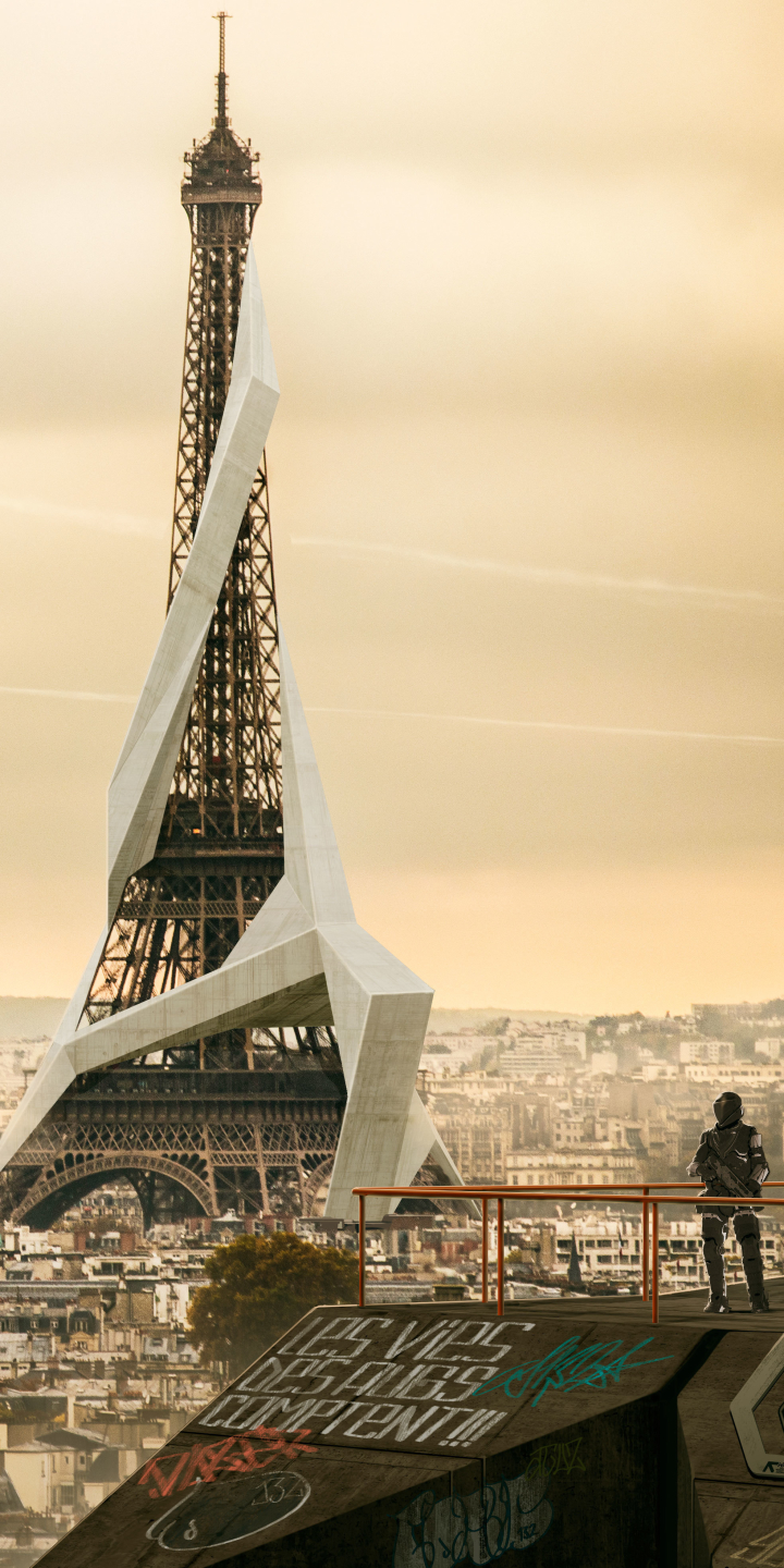 Handy-Wallpaper Paris, Eiffelturm, Stadt, Monument, Computerspiele, Großstadt, Deus Ex, Deus Ex: Mankind Divided kostenlos herunterladen.