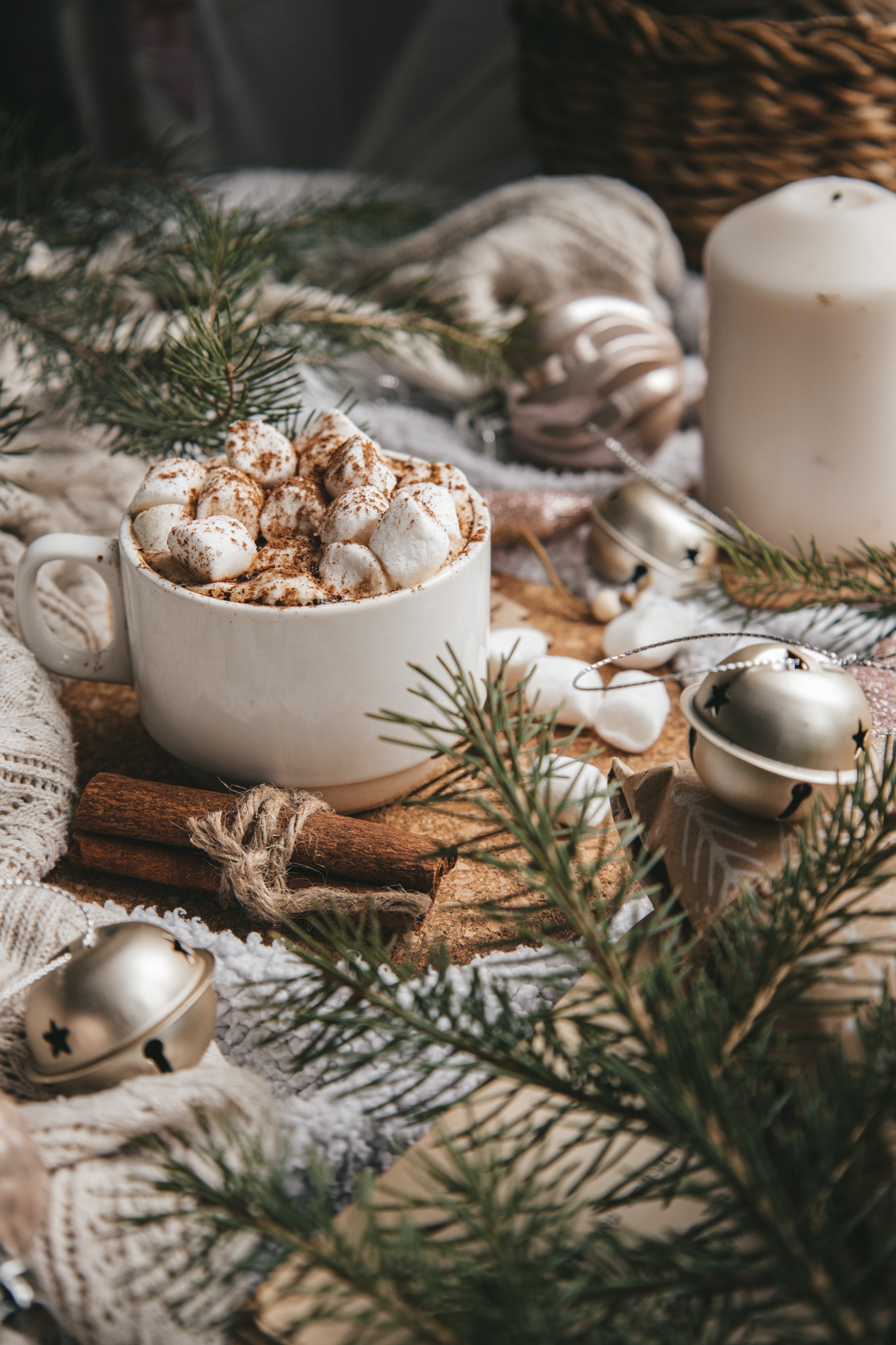 decorations, zephyr, food, cinnamon, cup, branches, marshmallow