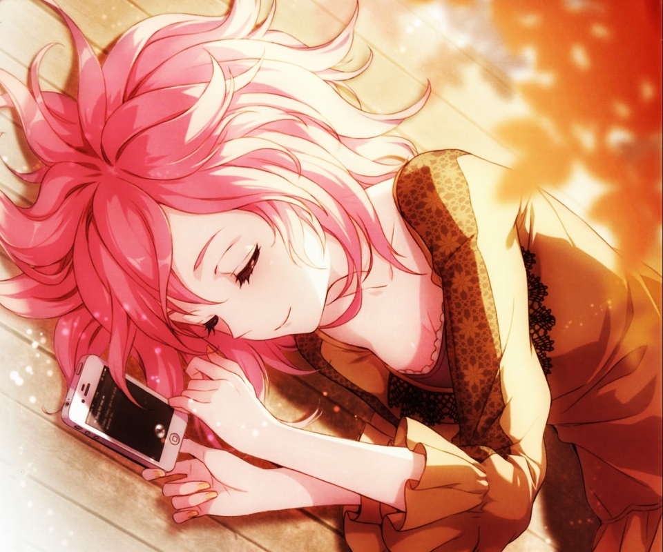 Baixar papel de parede para celular de Anime, Garota, Telefone, Dormindo, Cabelo Rosa, Cabelo Curto gratuito.