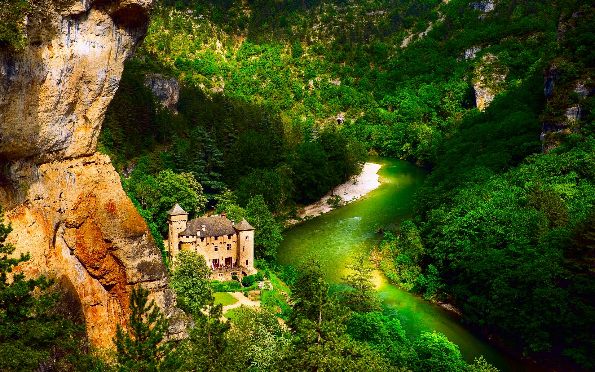 Free download wallpaper Landscape, Nature, House, River, Man Made, Château De La Caze on your PC desktop
