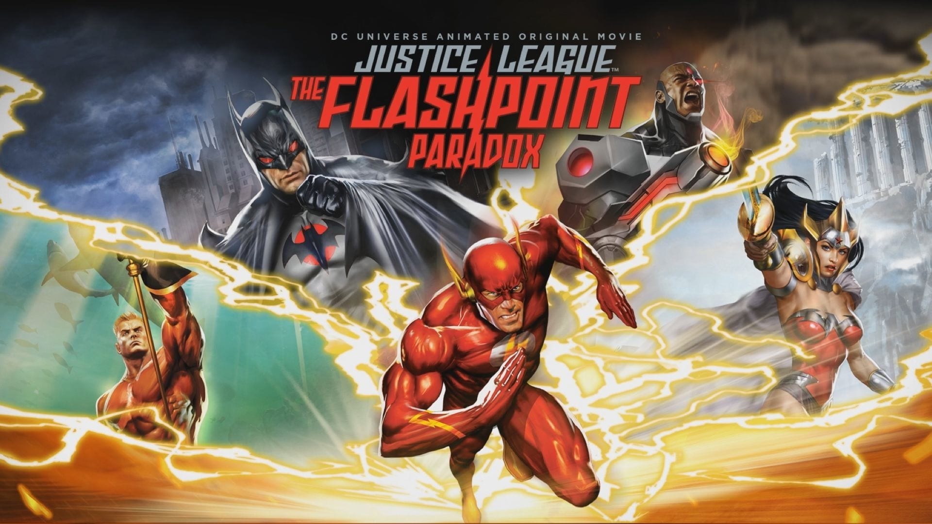 movie, justice league: the flashpoint paradox, aquaman, barry allen, batman, cyborg (dc comics), diana of themyscira, flash, justice league, thomas wayne, wonder woman