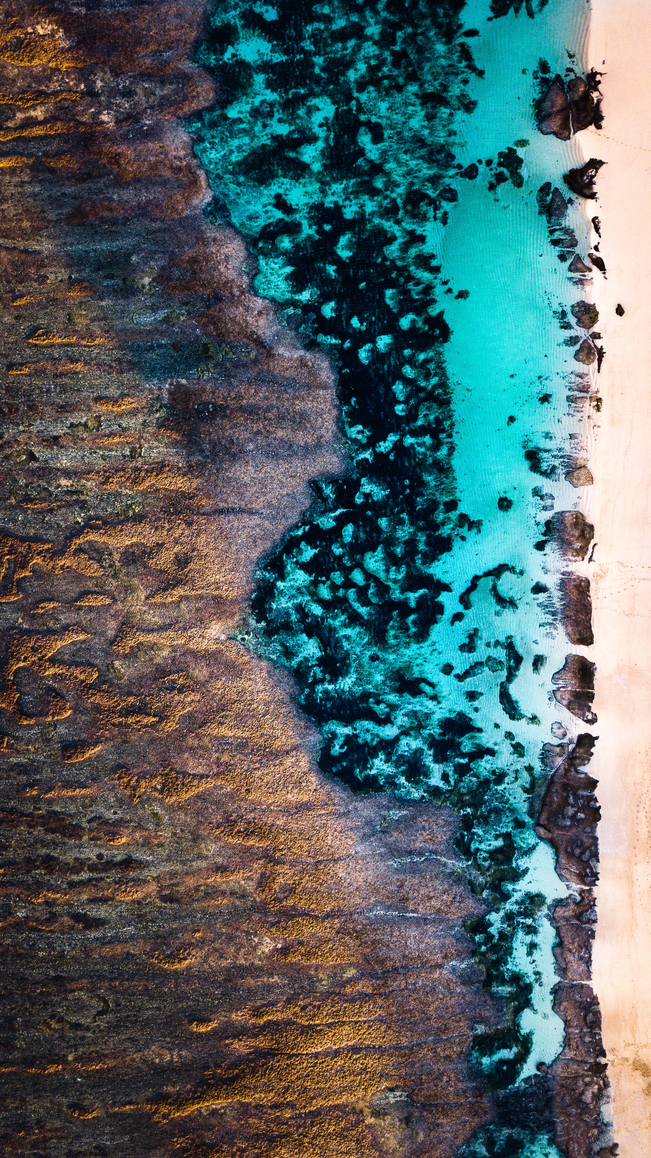 sand, nature, water, view from above, shore, bank, texture, ocean