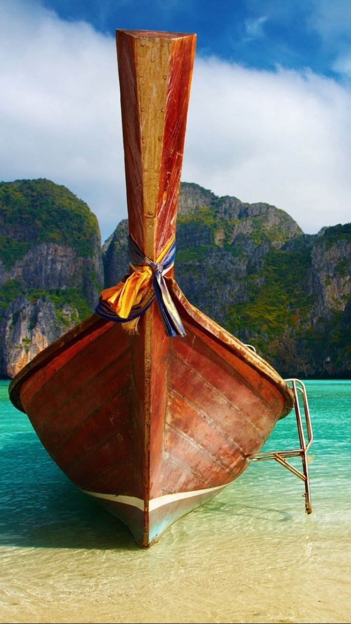 Handy-Wallpaper Natur, Strand, Küste, Ozean, Erde, Boot, Kanu, Thailand, Fahrzeuge kostenlos herunterladen.