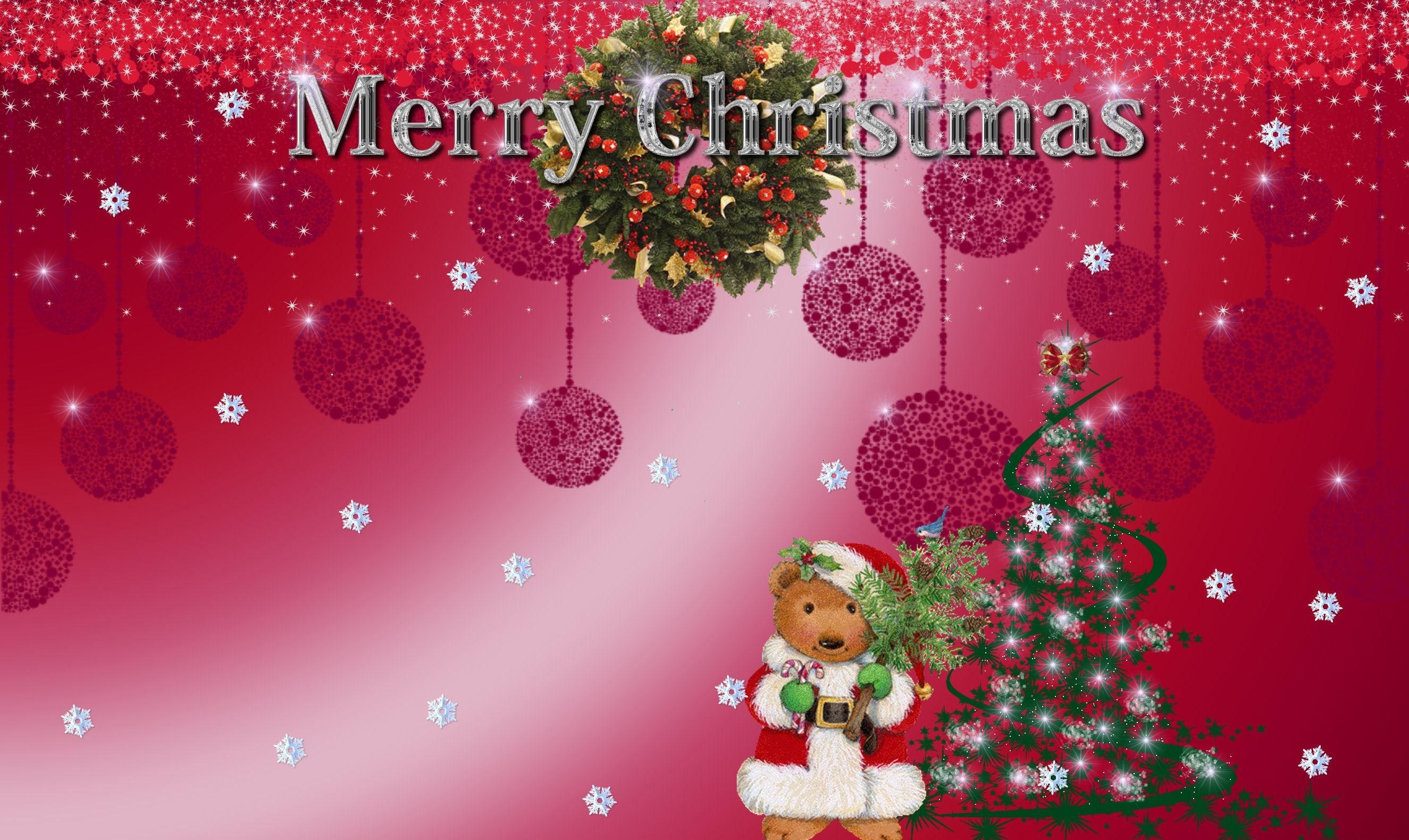137293 Hintergrundbild herunterladen weihnachten, feiertage, weihnachtsbaum, schneeflocken, urlaub, bär, inschrift, kranz - Bildschirmschoner und Bilder kostenlos
