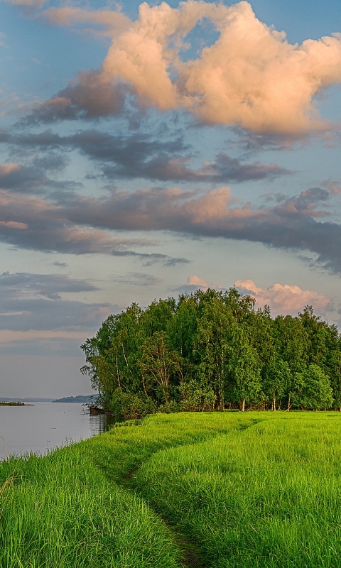 Download mobile wallpaper Nature, Grass, Sky, Lakes, Lake, Earth, Cloud for free.