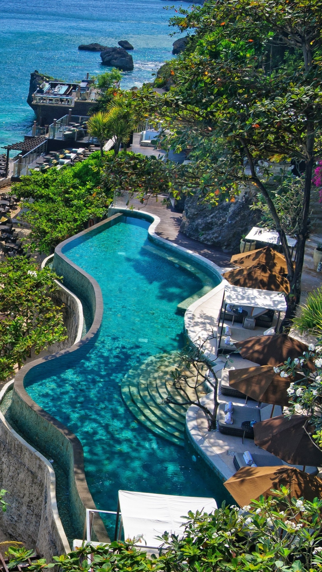 Handy-Wallpaper Strand, Ozean, Bali, Tropisch, Indonesien, Schwimmbad, Menschengemacht, Schwimmbecken, Urlaubsort kostenlos herunterladen.