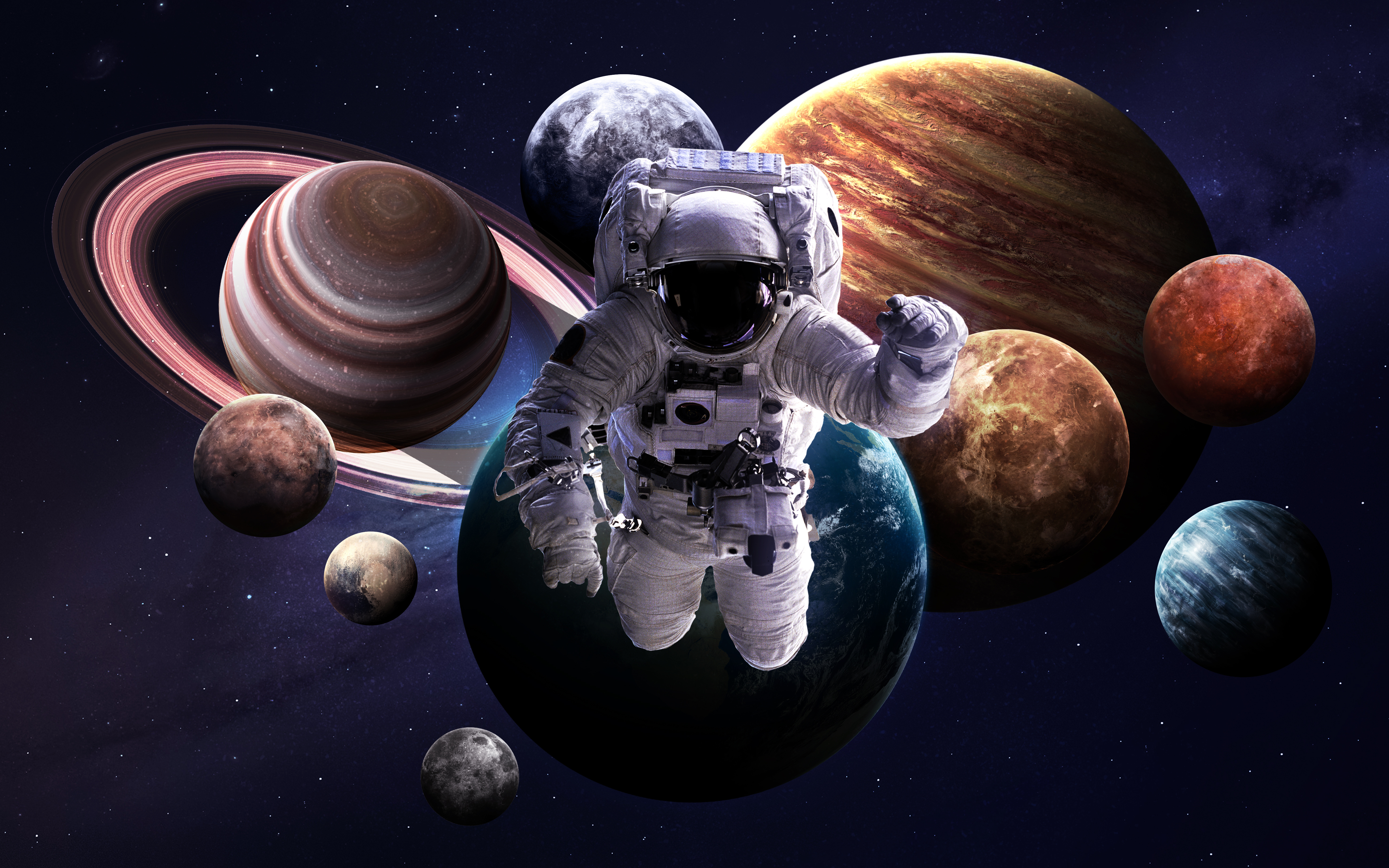 854971 завантажити шпалери космонавт, наукова фантастика, земля, юпітер, марс, місяць, нептун (планета), планета, сатурн, космос - заставки і картинки безкоштовно