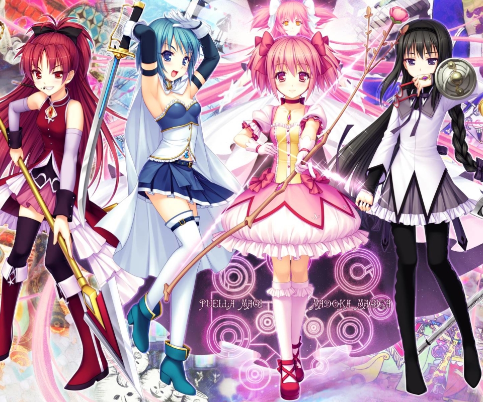 Handy-Wallpaper Animes, Kyōko Sakura, Madoka Magica, Homur Akemi, Madoka Kaname, Mami Tomö, Sayaka Miki kostenlos herunterladen.