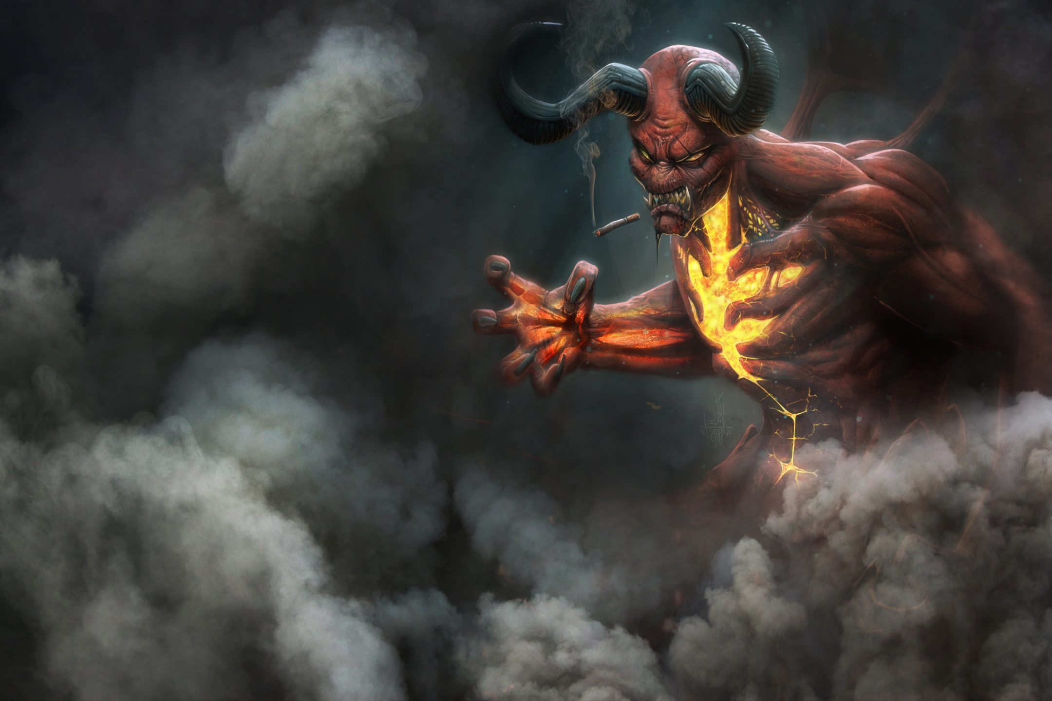 Free download wallpaper Smoke, Dark, Horns, Demon, Smoking on your PC desktop