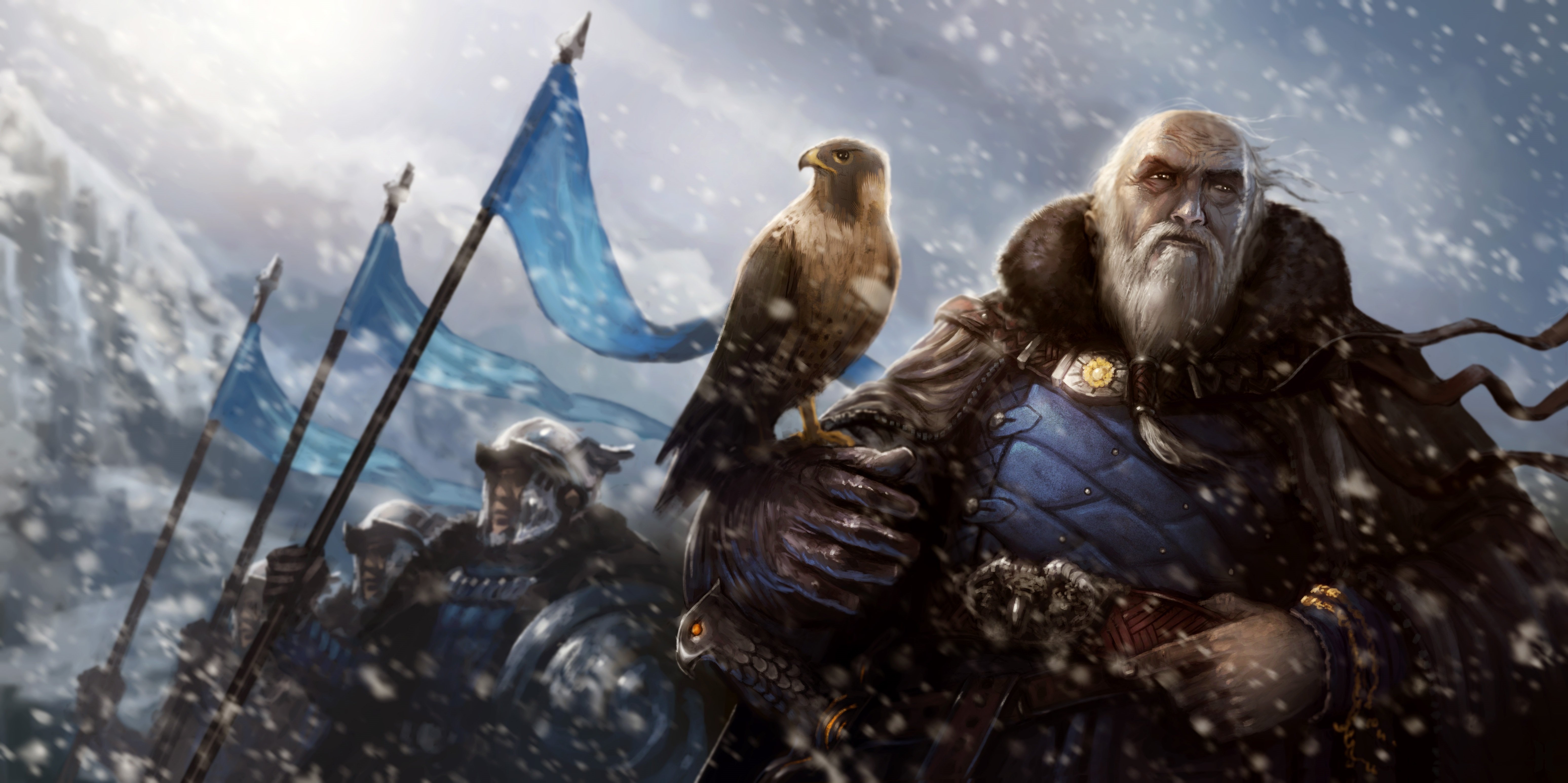 Download mobile wallpaper Fantasy, Warrior, Snowfall for free.