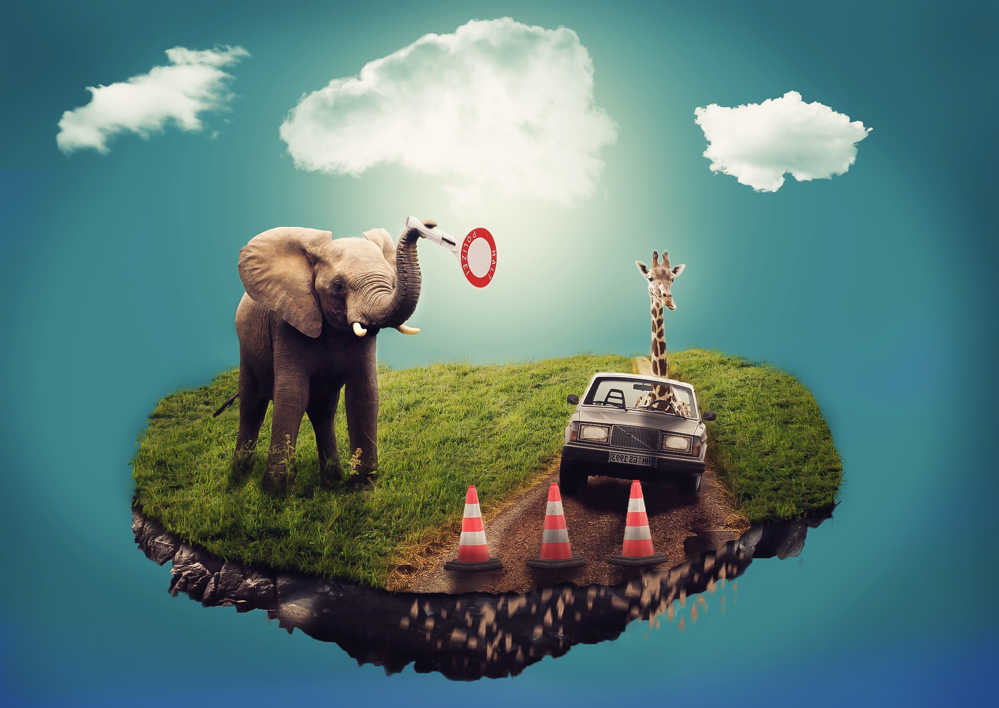 Laden Sie das Fantasie, Traum, Giraffe, Elefant-Bild kostenlos auf Ihren PC-Desktop herunter