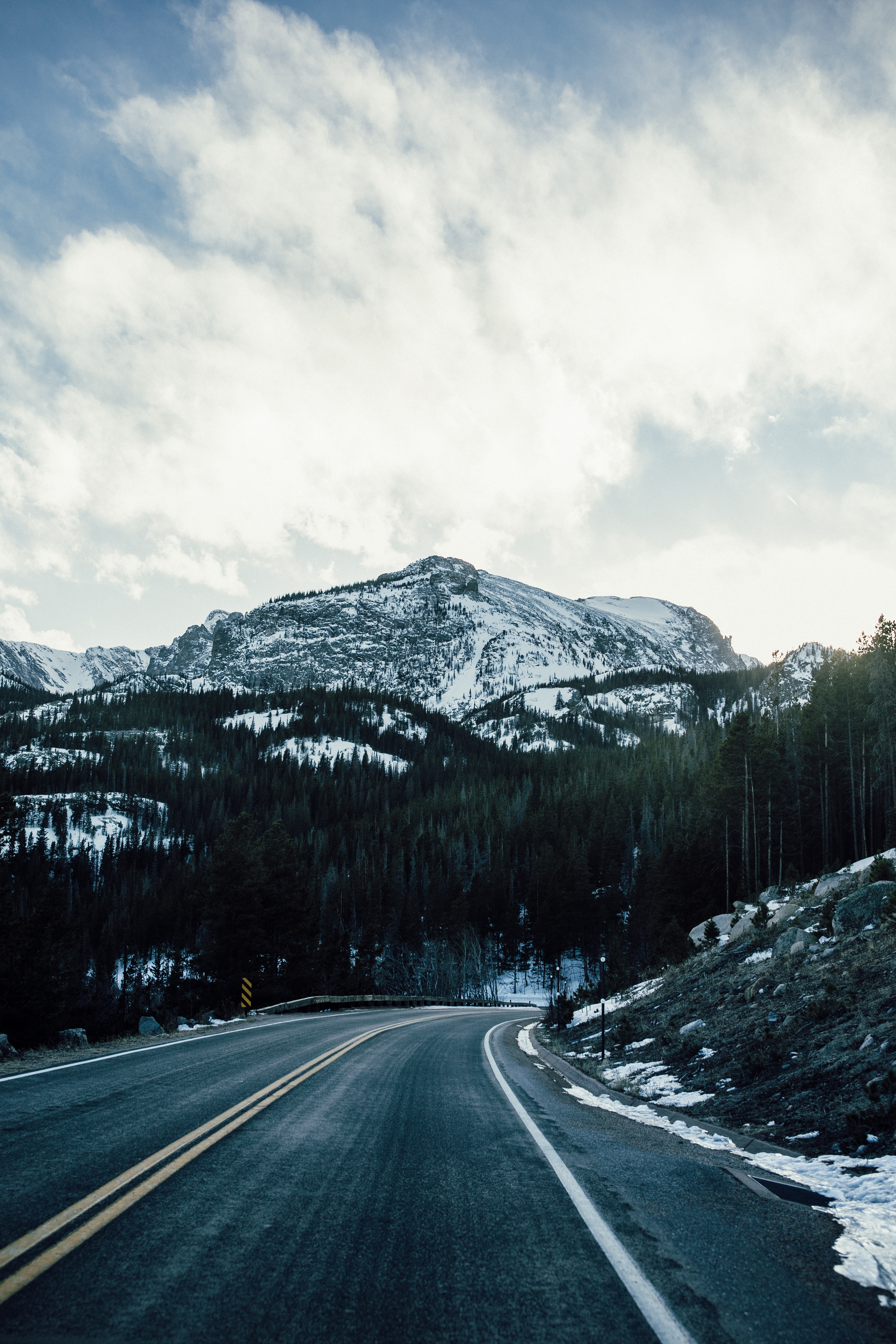 Free download wallpaper Nature, Mountains, Snow, Vertex, Road, Top, Turn on your PC desktop