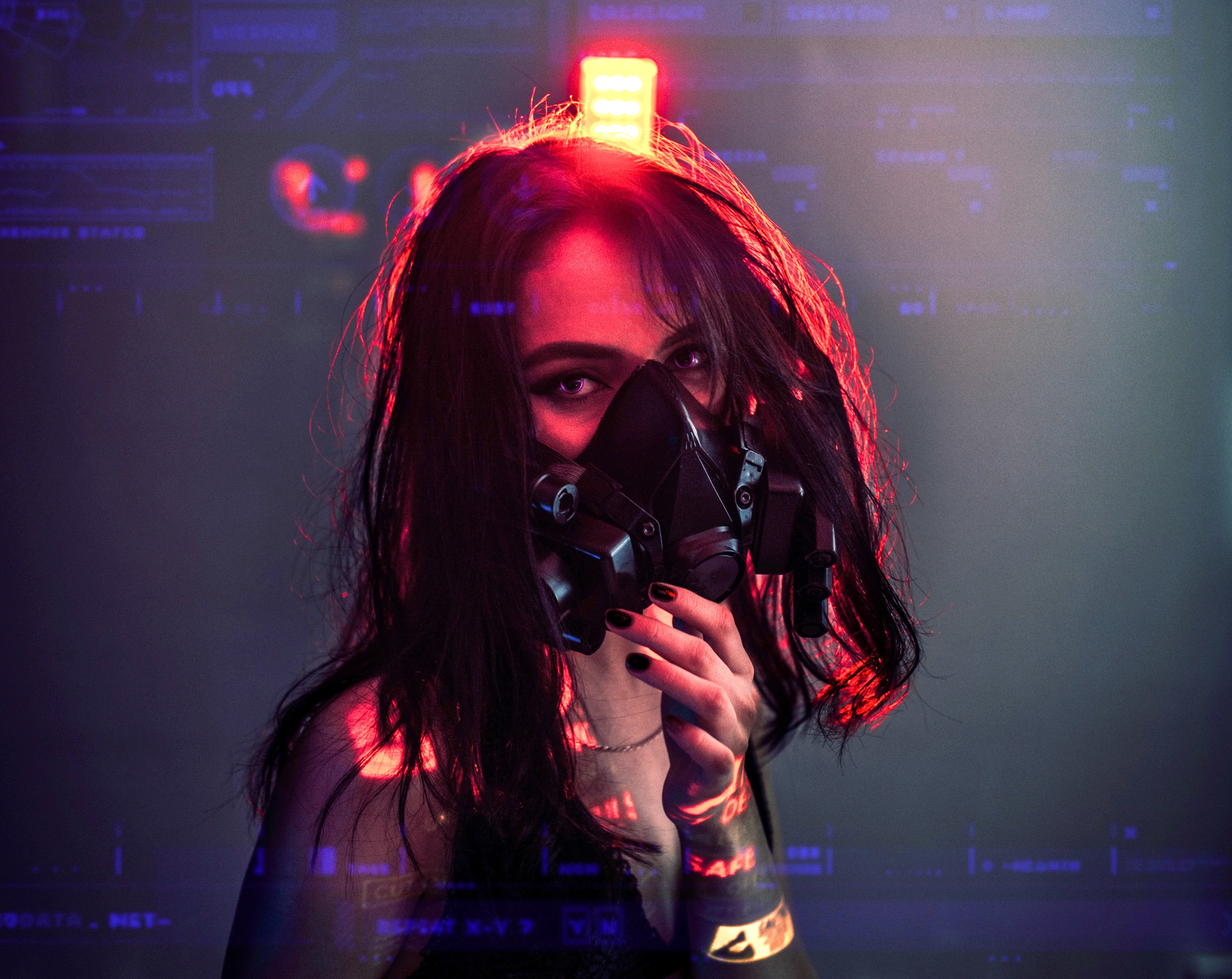 cyberpunk, respirator, girl, miscellanea, mask, miscellaneous