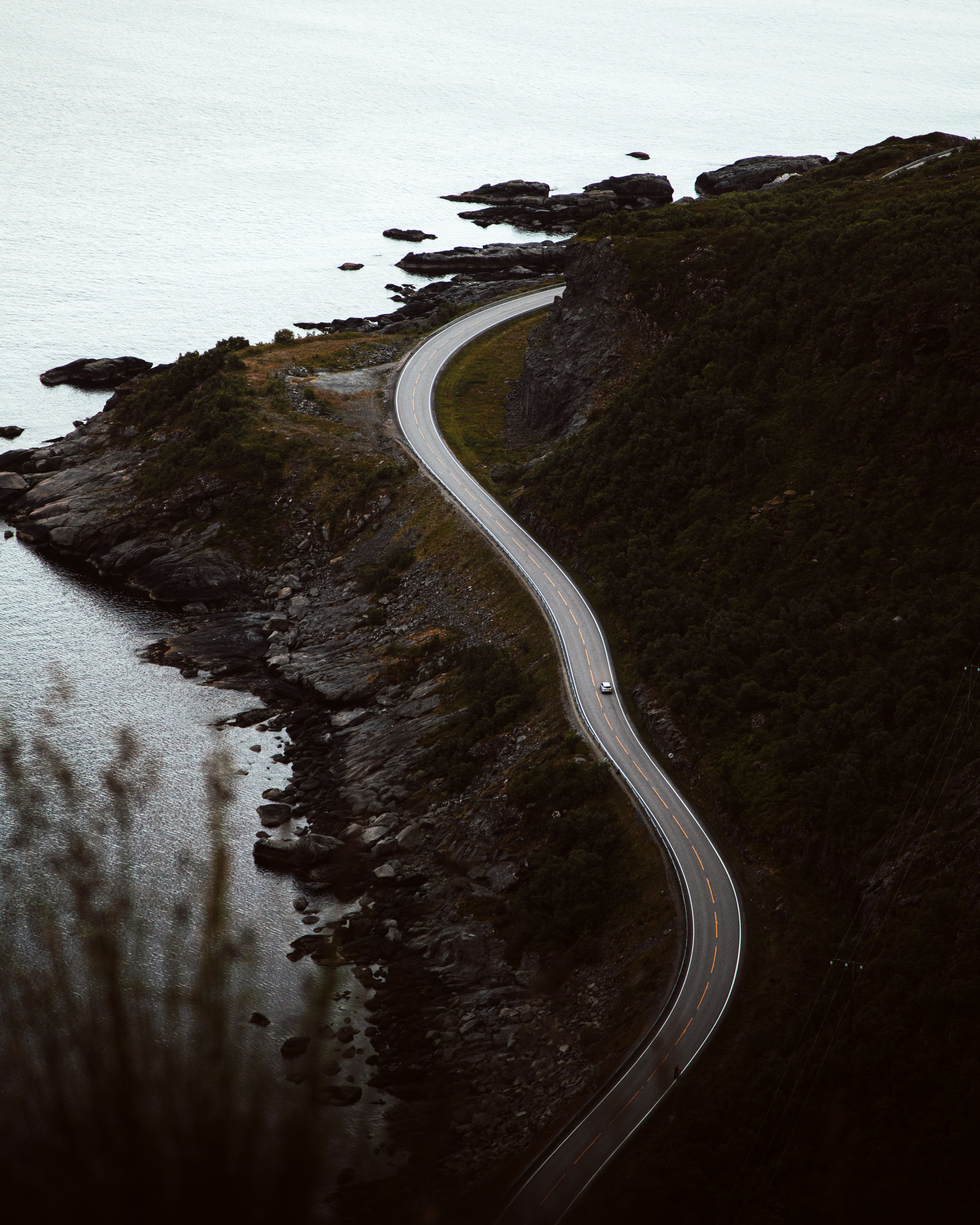 Download mobile wallpaper Rocks, Nature, View From Above, Road, Sea for free.