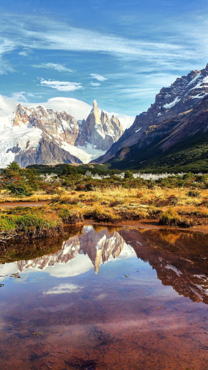 Скачать картинку Пейзаж, Природа, Горы, Гора, Озеро, Отражение, Аргентина, Ландшафт, Патагония, Анды, Земля/природа в телефон бесплатно.