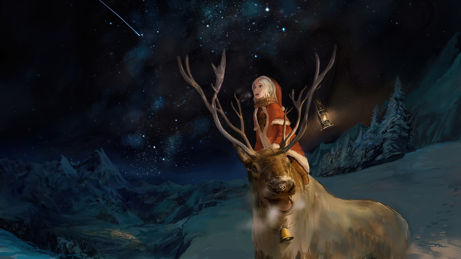 Download mobile wallpaper Anime, Rain, Christmas, Girl, Reindeer for free.