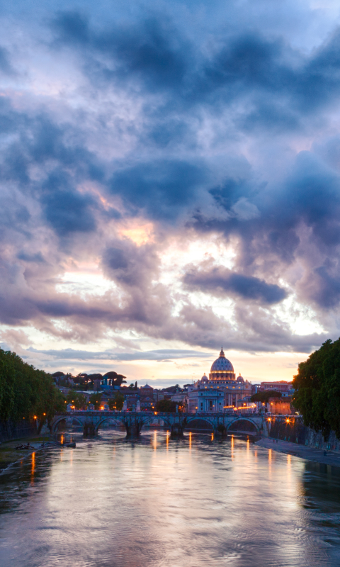Handy-Wallpaper Städte, Italien, Fluss, Abend, Wolke, Rom, Menschengemacht kostenlos herunterladen.