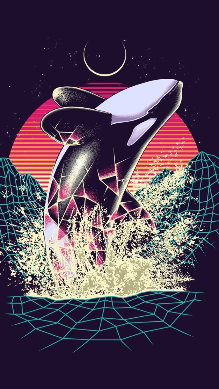 Download mobile wallpaper Animal, Artistic, Orca, Retro Wave for free.