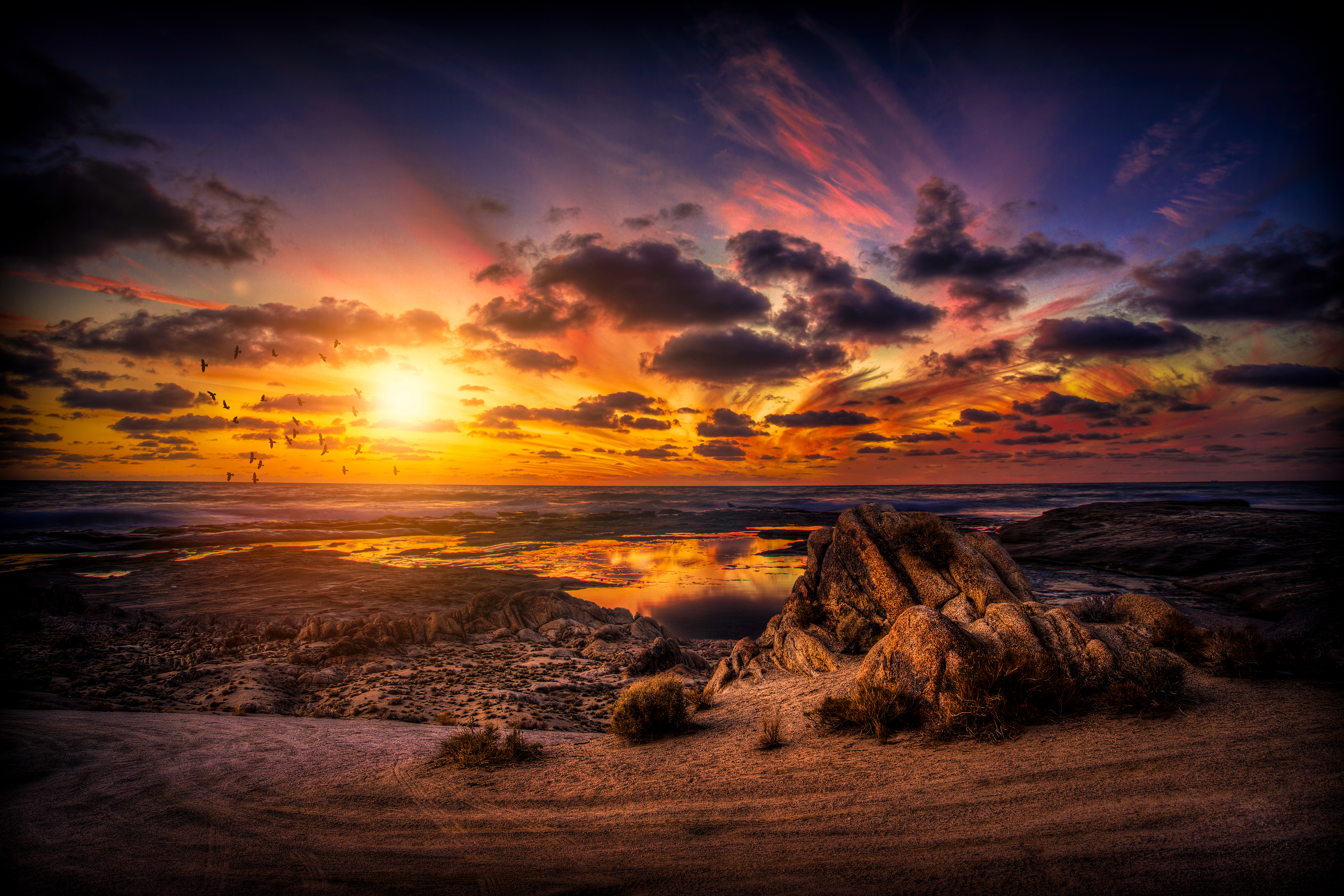 Free download wallpaper Sunset, Sky, Sea, Sun, Beach, Horizon, Ocean, Earth on your PC desktop