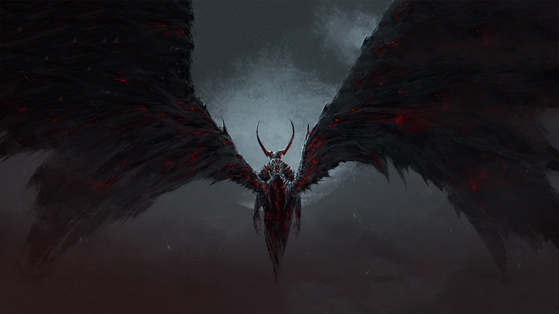 Download mobile wallpaper Dark, Wings, Angel, Horns, Demon for free.
