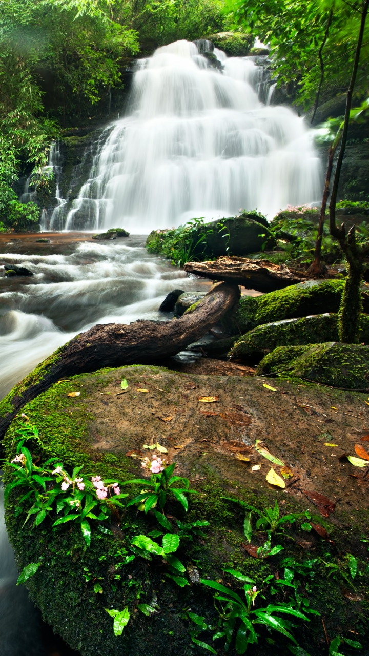 Скачать картинку Природа, Река, Водопады, Водопад, Зелень, Земля/природа в телефон бесплатно.