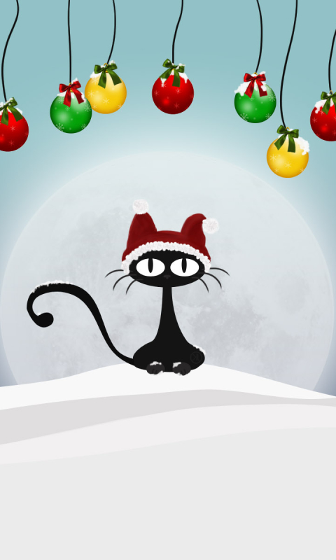 Handy-Wallpaper Mond, Weihnachten, Vektor, Katze, Weihnachtsschmuck, Künstlerisch, Weihnachtsmütze kostenlos herunterladen.