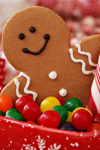 Download mobile wallpaper Christmas, Holiday, Candy, Gingerbread, Cookie for free.