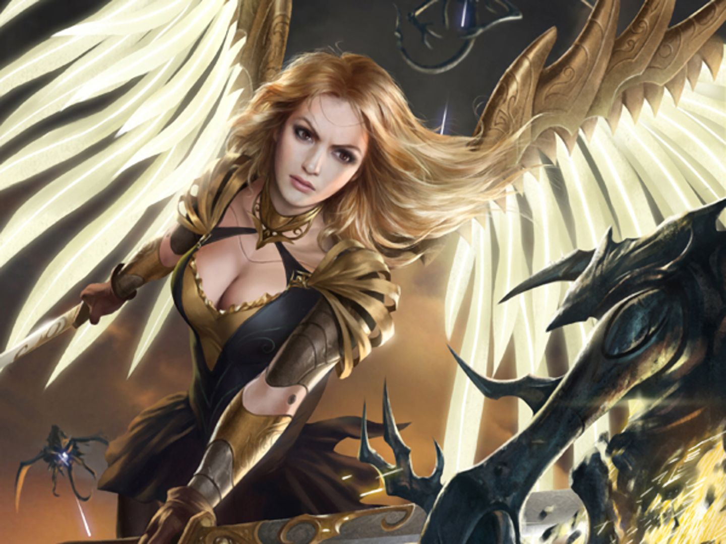 Free download wallpaper Fantasy, Wings, Angel, Blonde, Armor, Woman Warrior, Angel Warrior on your PC desktop