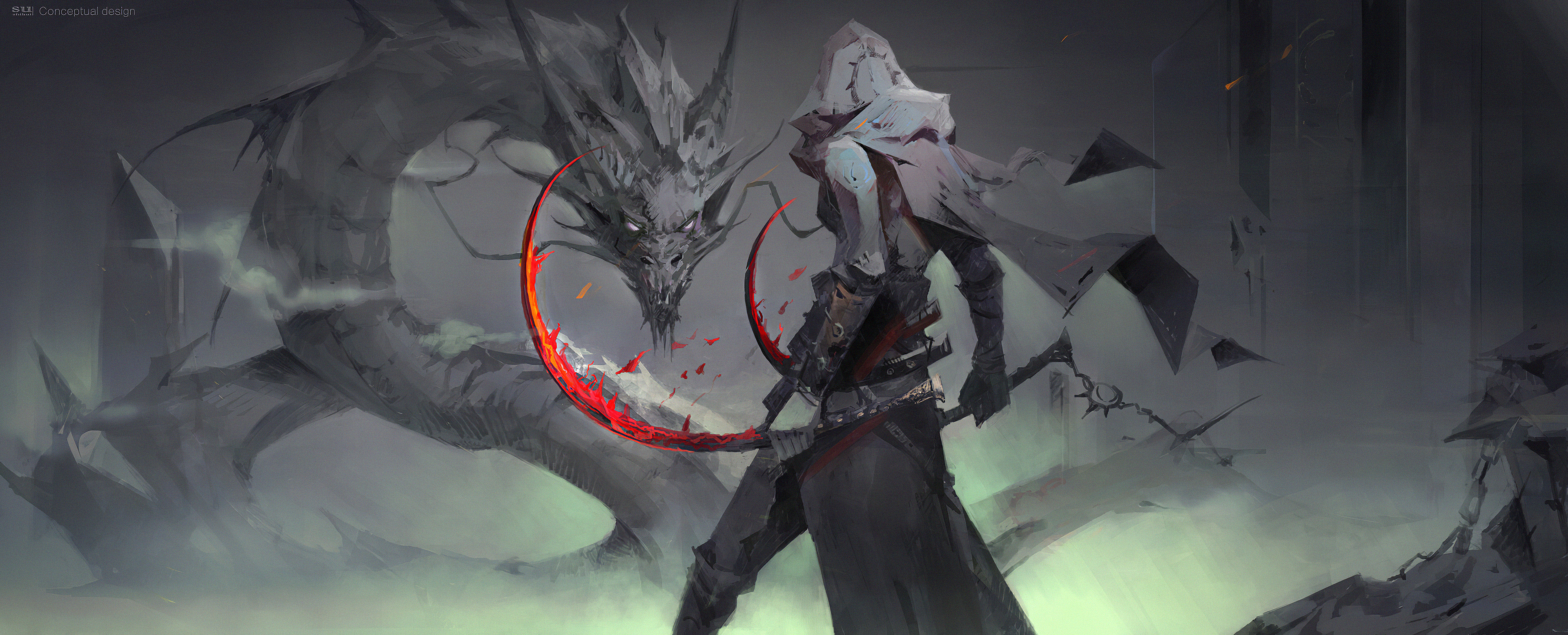 Free download wallpaper Fantasy, Weapon, Dragon, Warrior on your PC desktop