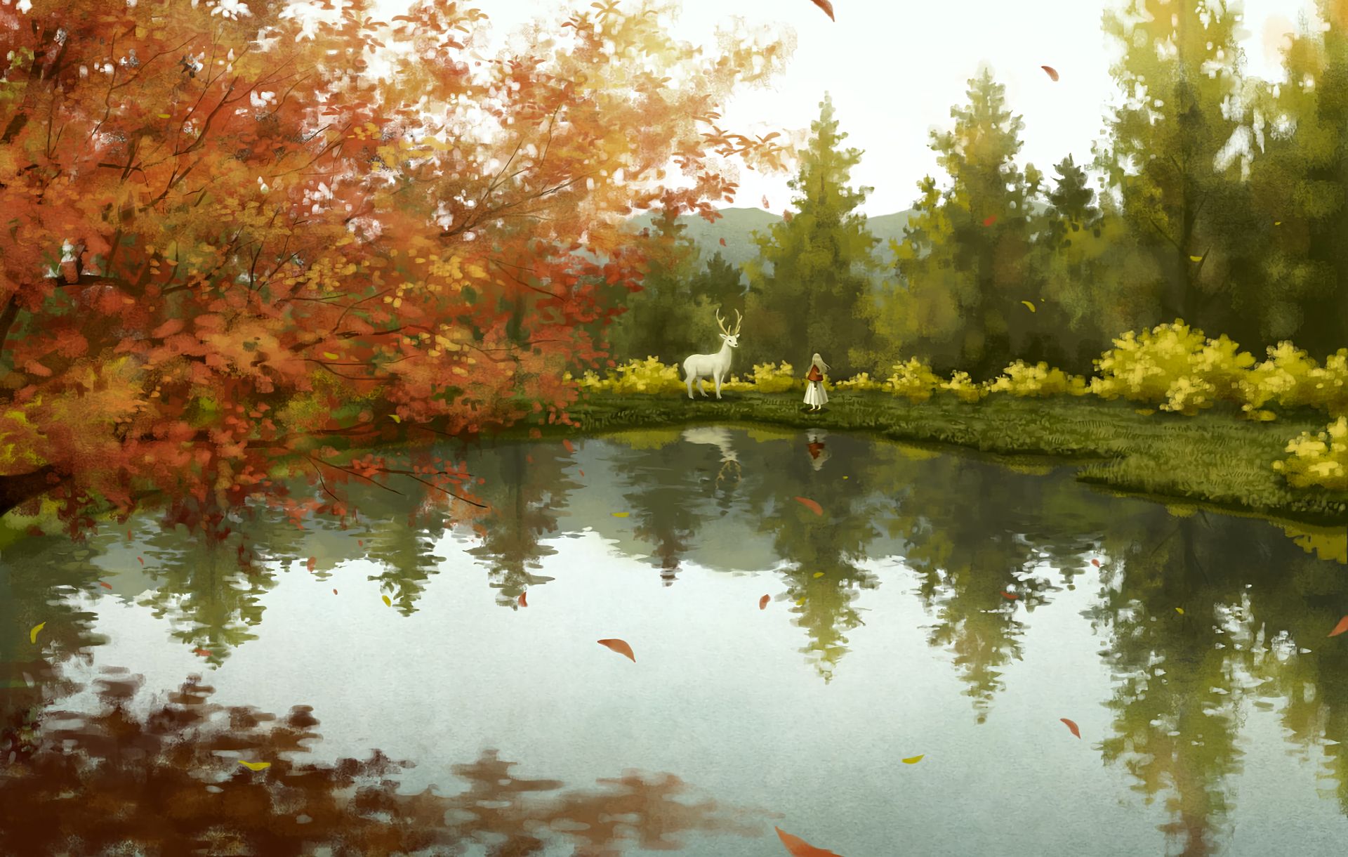 Free download wallpaper Anime, Lake, Forest on your PC desktop