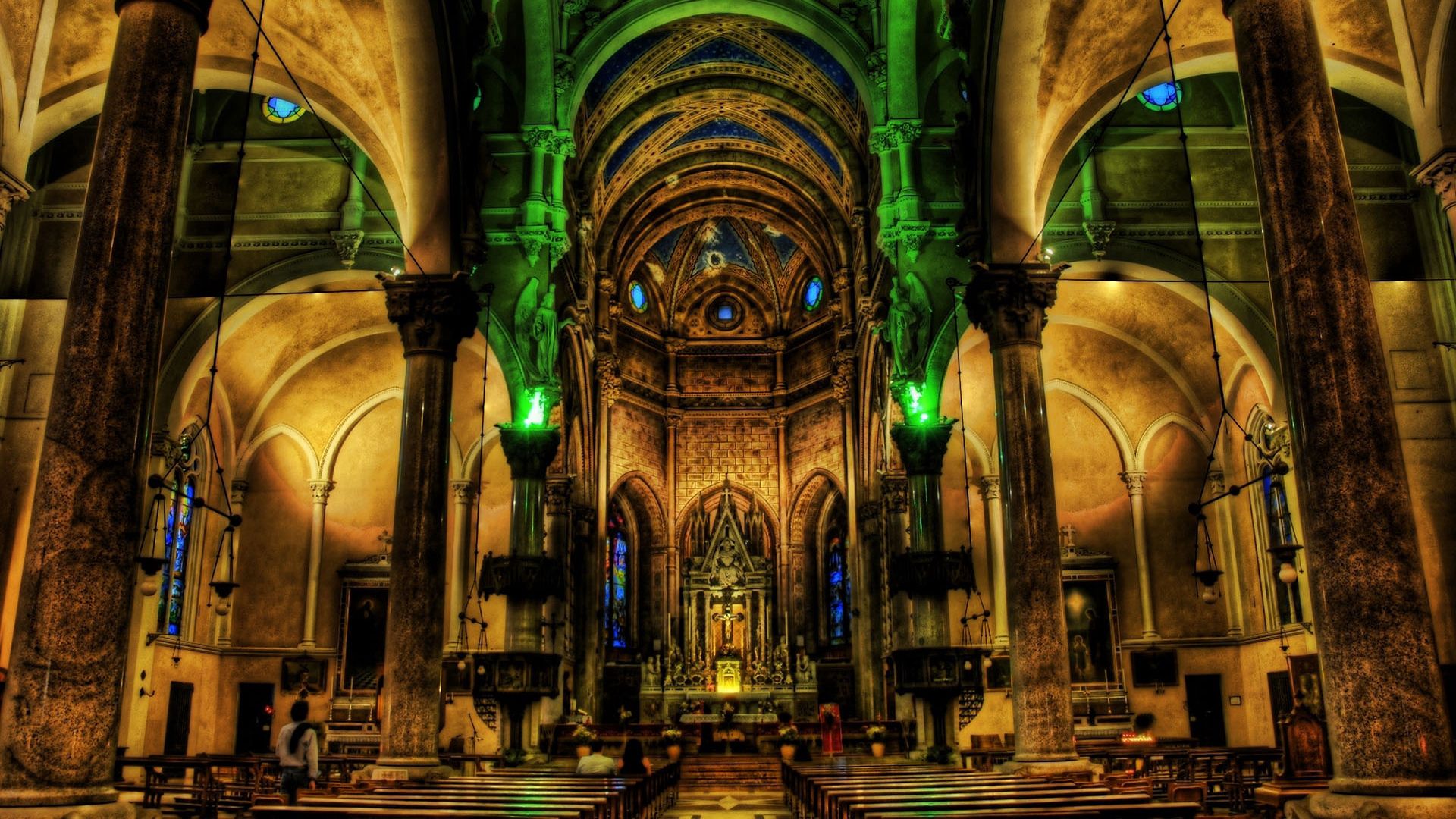Download mobile wallpaper Sanctuary, Ceiling, Cities, Church, Dark for free.