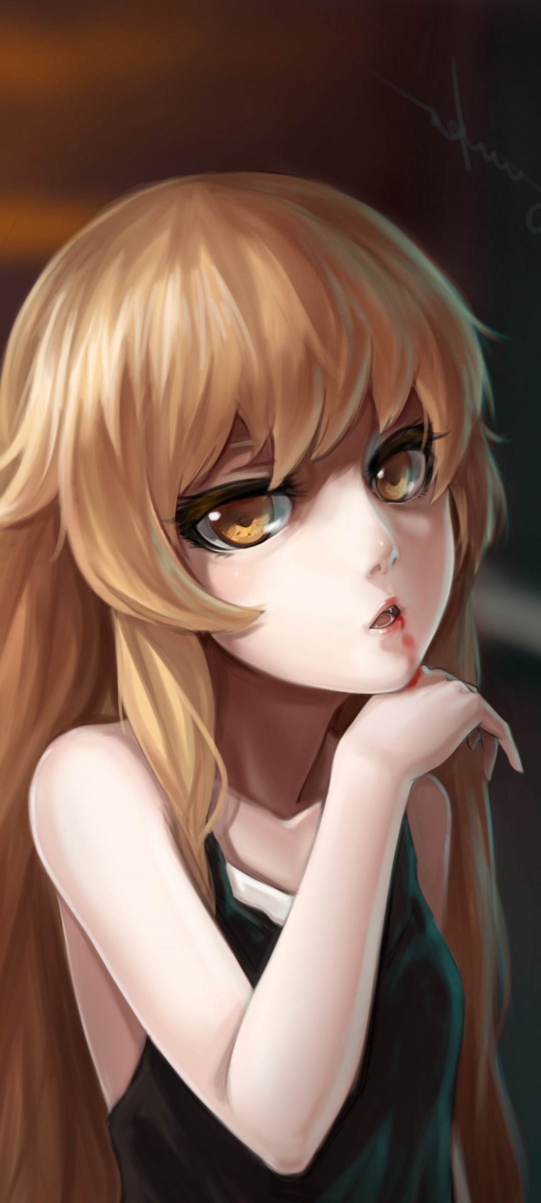 Handy-Wallpaper Blond, Gelbe Augen, Blondinen, Animes, Monogatari (Serie), Shinobu Oshino kostenlos herunterladen.