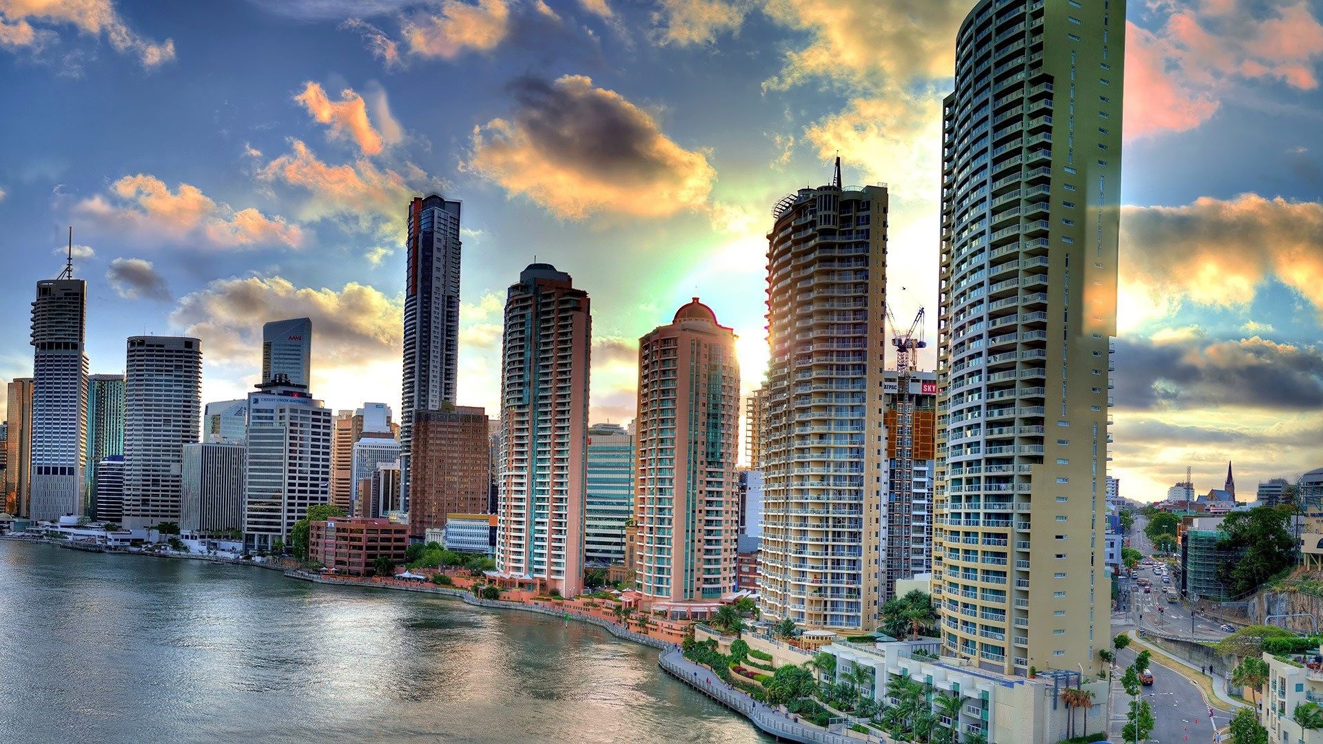 Laden Sie das Städte, Wolkenkratzer, Stadtbild, Australien, Brisbane, Menschengemacht, Großstadt-Bild kostenlos auf Ihren PC-Desktop herunter