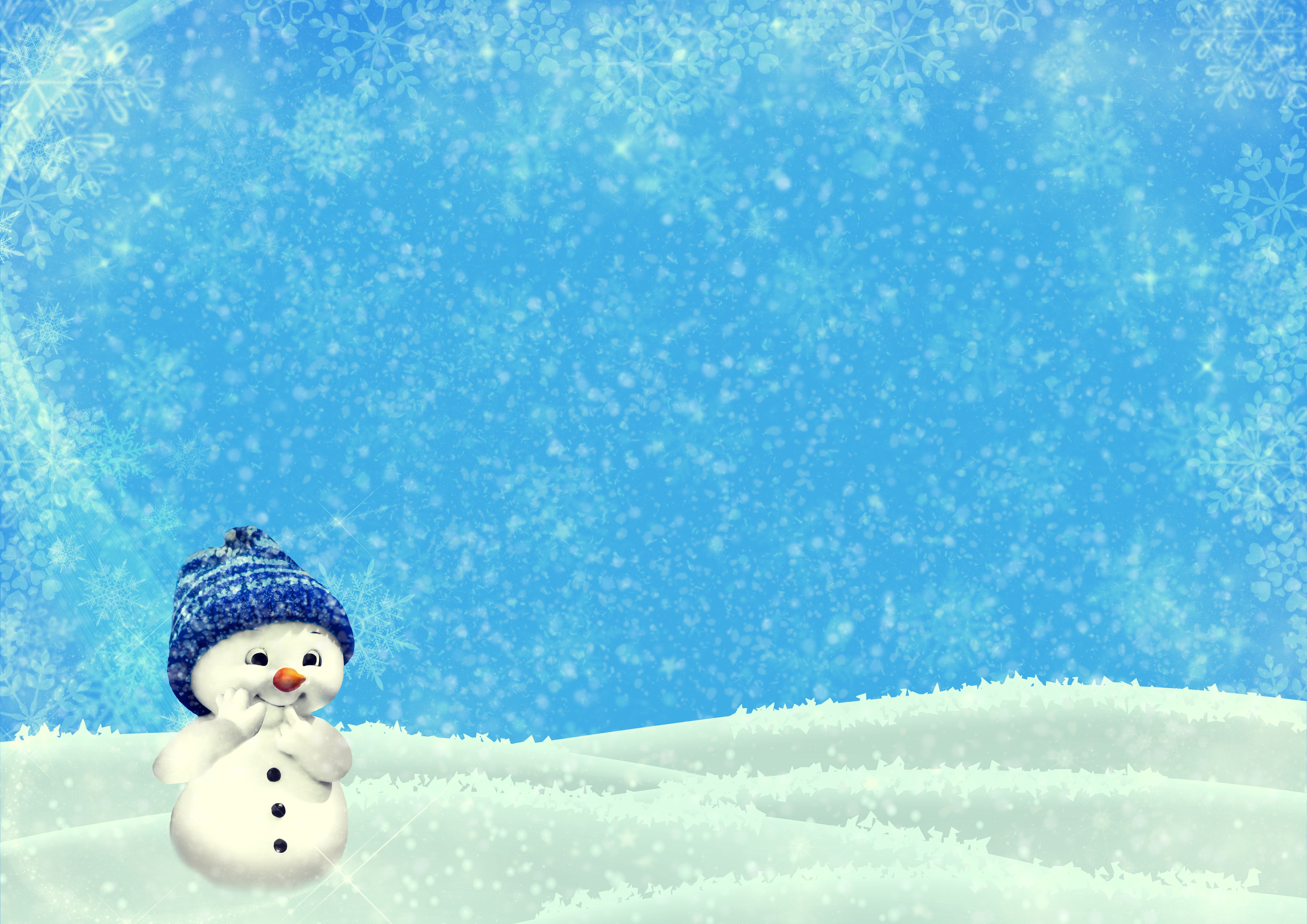 Скачать обои бесплатно Иллюстрация, Зима, Снеговик, Новый Год, Праздники, Милый, Рождество картинка на рабочий стол ПК