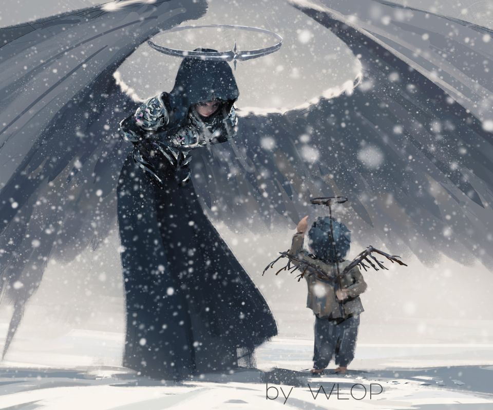 Download mobile wallpaper Wings, Angel, Child, Snowfall, Comics, Ghostblade for free.