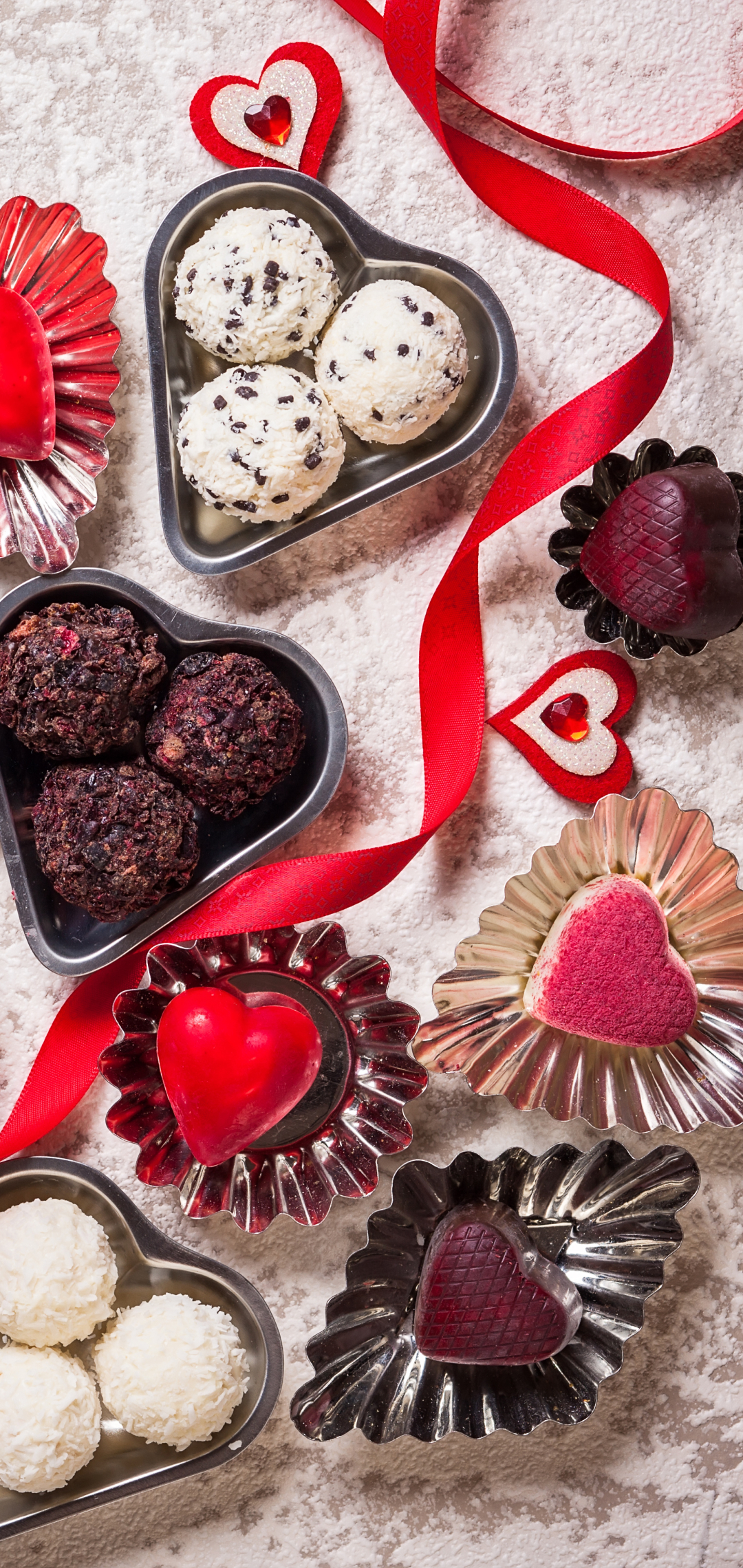 Download mobile wallpaper Valentine's Day, Chocolate, Holiday, Heart, Ribbon, Candy for free.