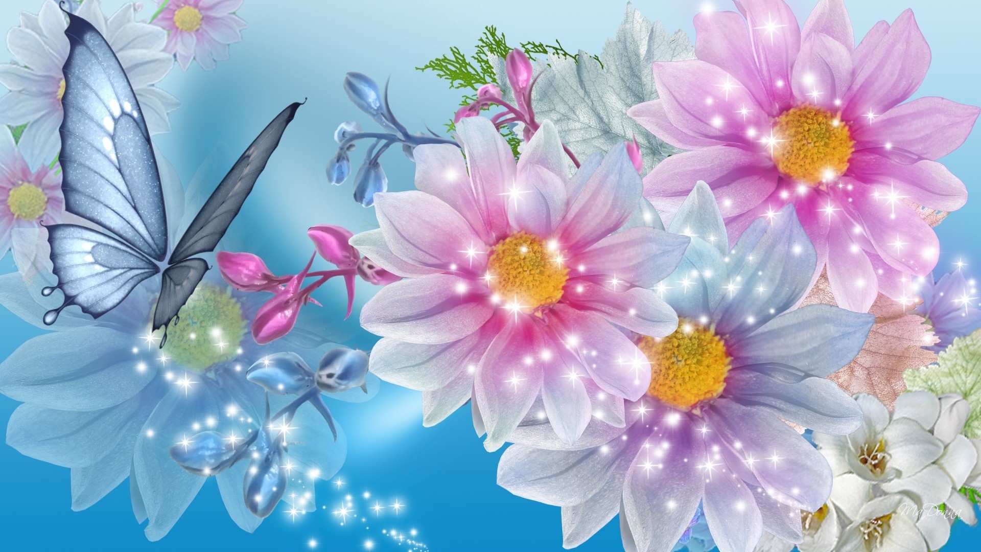 270531 descargar fondo de pantalla flores, artístico, flor, mariposa: protectores de pantalla e imágenes gratis